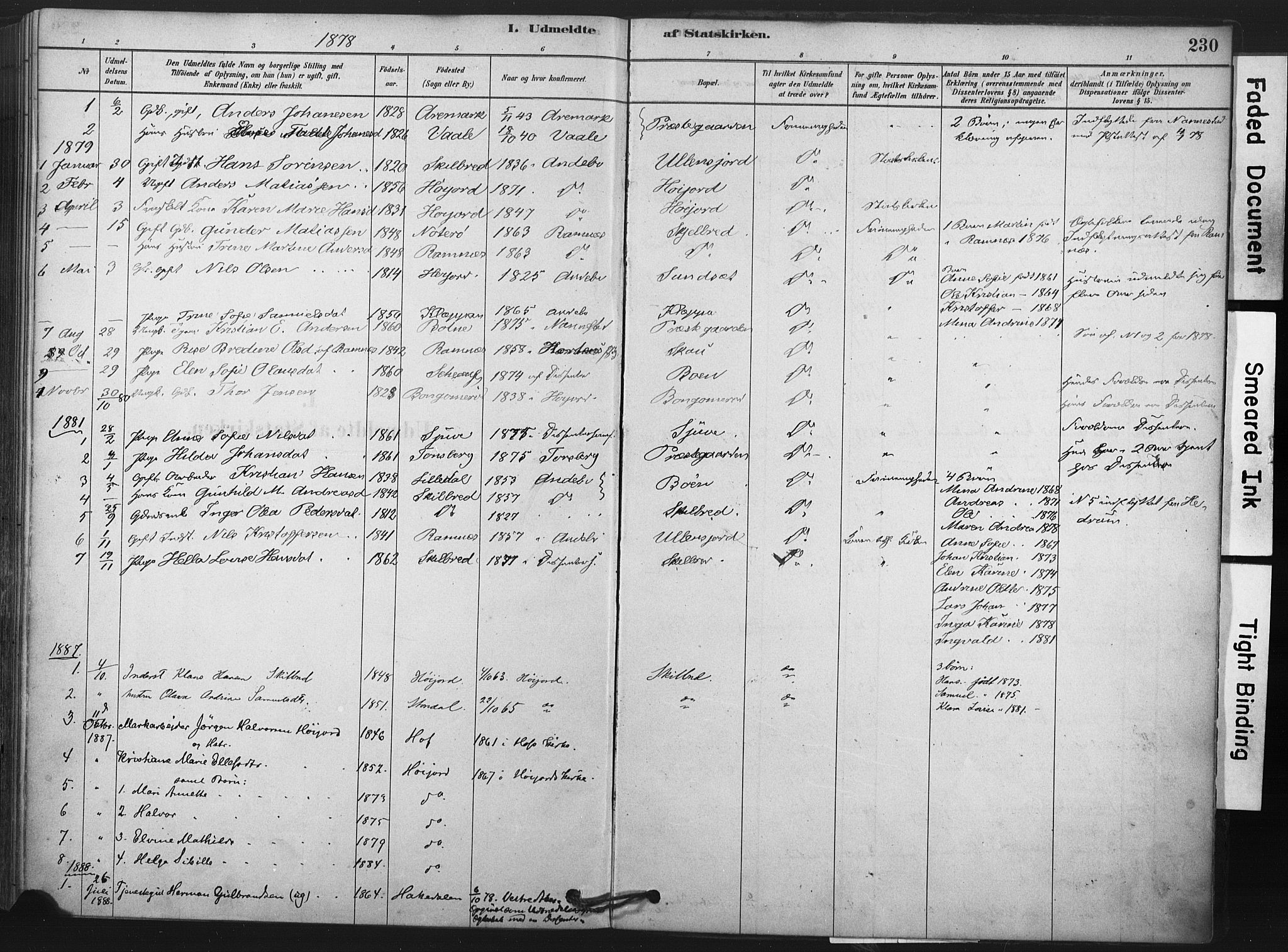 Andebu kirkebøker, AV/SAKO-A-336/F/Fa/L0009: Parish register (official) no. 9, 1878-1909, p. 230