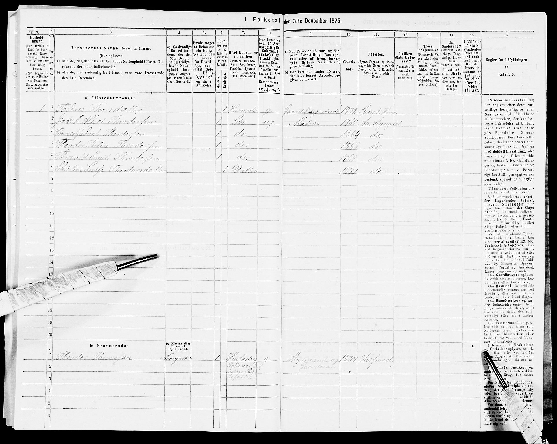 SAK, 1875 census for 1032P Lyngdal, 1875, p. 811