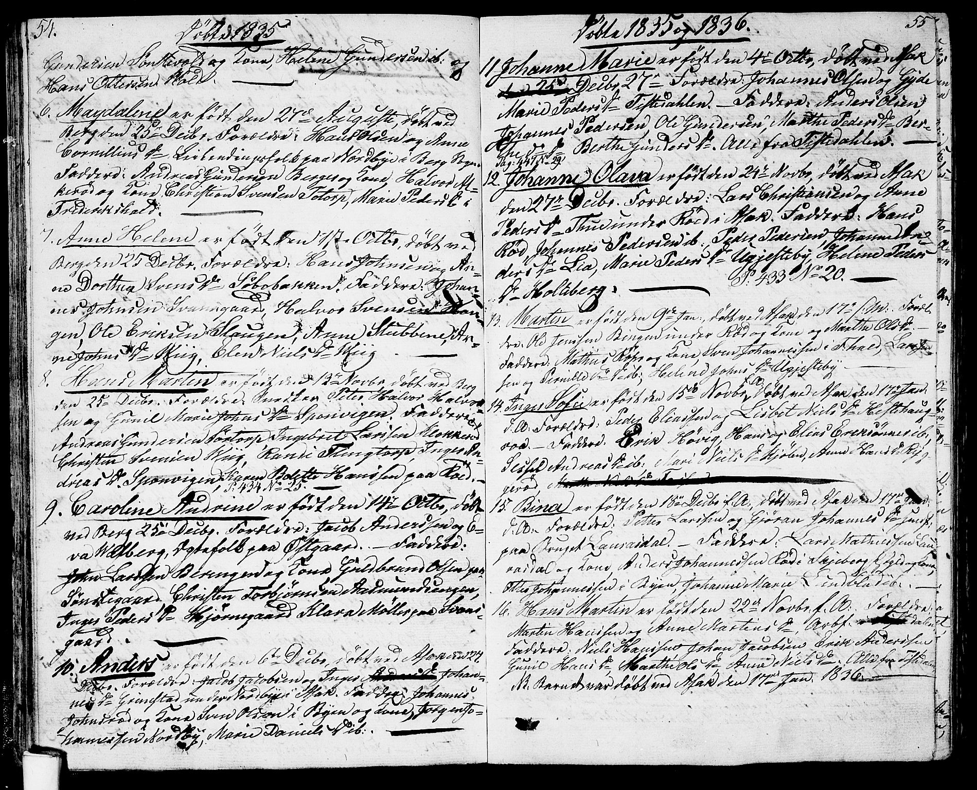 Berg prestekontor Kirkebøker, AV/SAO-A-10902/G/Ga/L0002: Parish register (copy) no. I 2, 1832-1844, p. 54-55