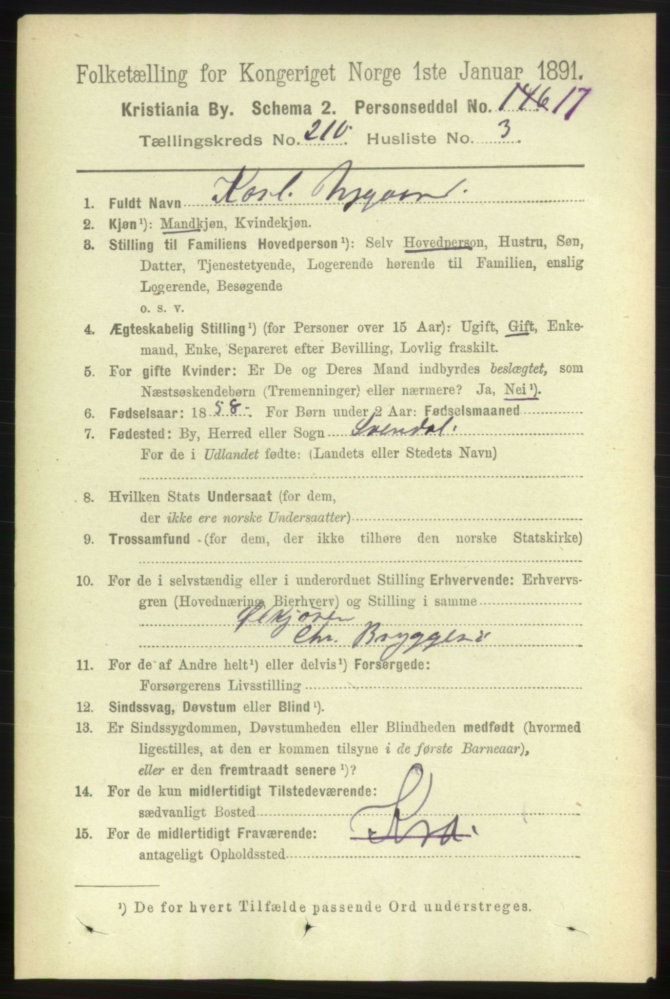 RA, 1891 census for 0301 Kristiania, 1891, p. 125448