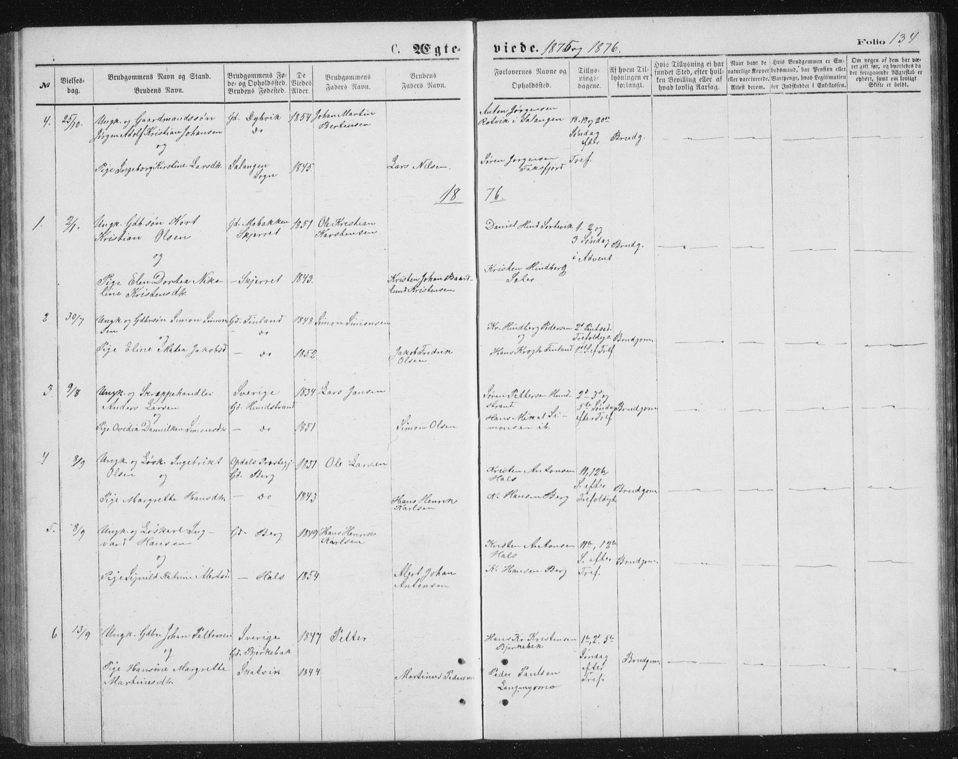 Tranøy sokneprestkontor, SATØ/S-1313/I/Ia/Iab/L0013klokker: Parish register (copy) no. 13, 1874-1896, p. 134