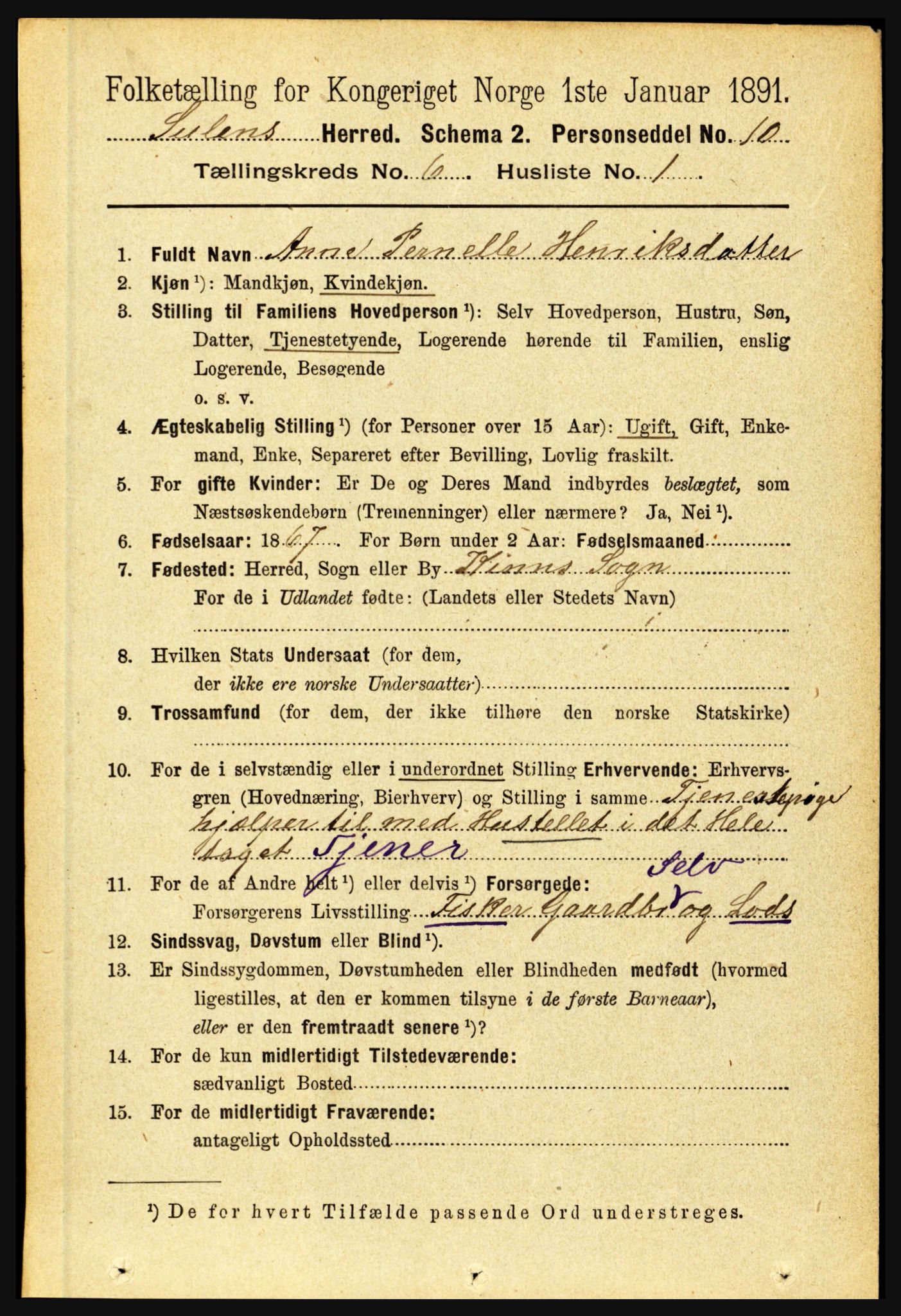RA, 1891 census for 1412 Solund, 1891, p. 2023