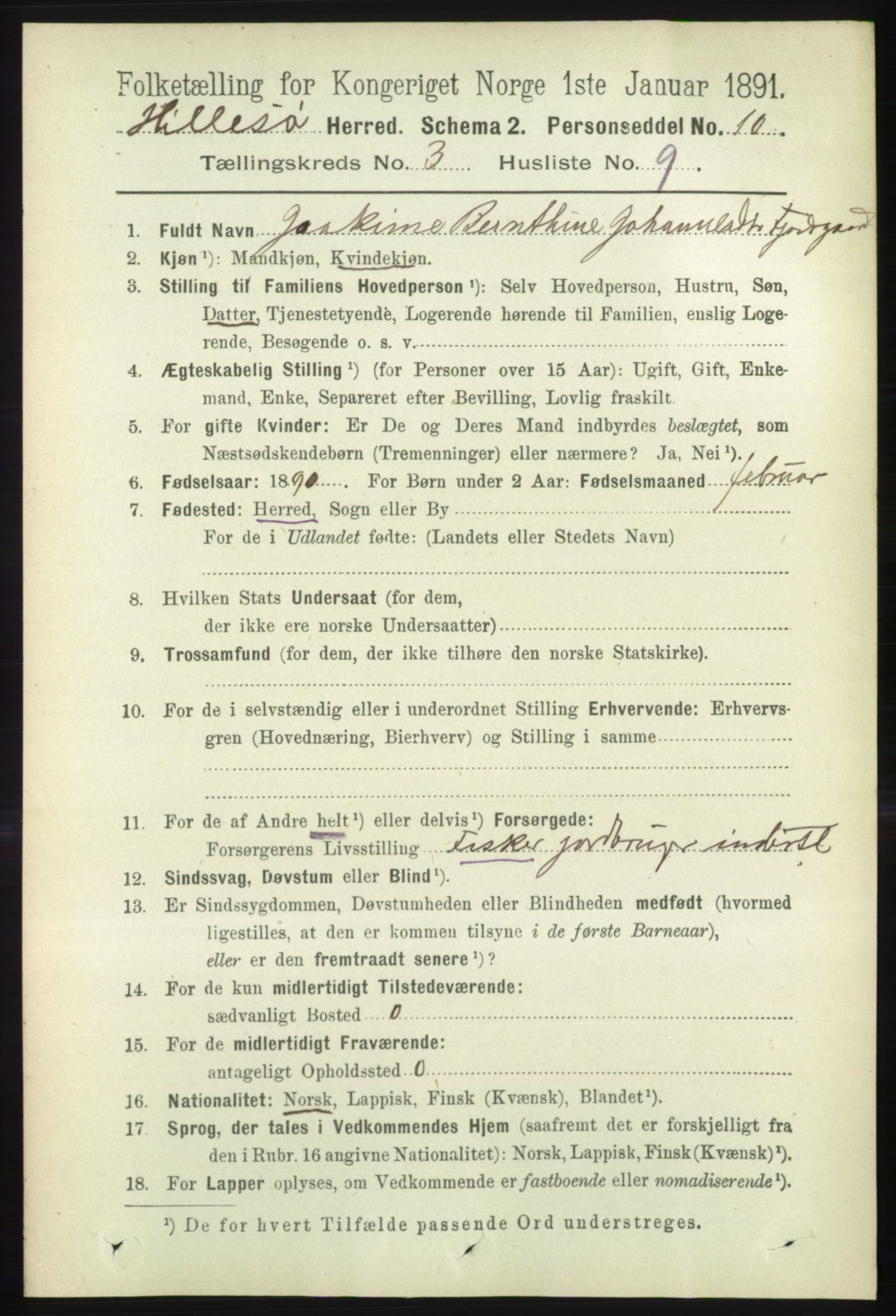 RA, 1891 census for 1930 Hillesøy, 1891, p. 1146