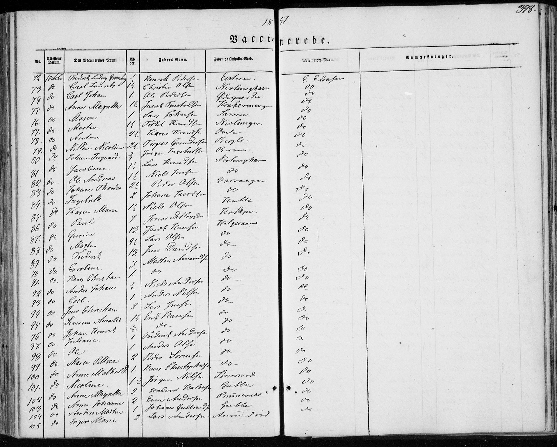 Brunlanes kirkebøker, AV/SAKO-A-342/F/Fa/L0004: Parish register (official) no. I 4, 1846-1862, p. 398