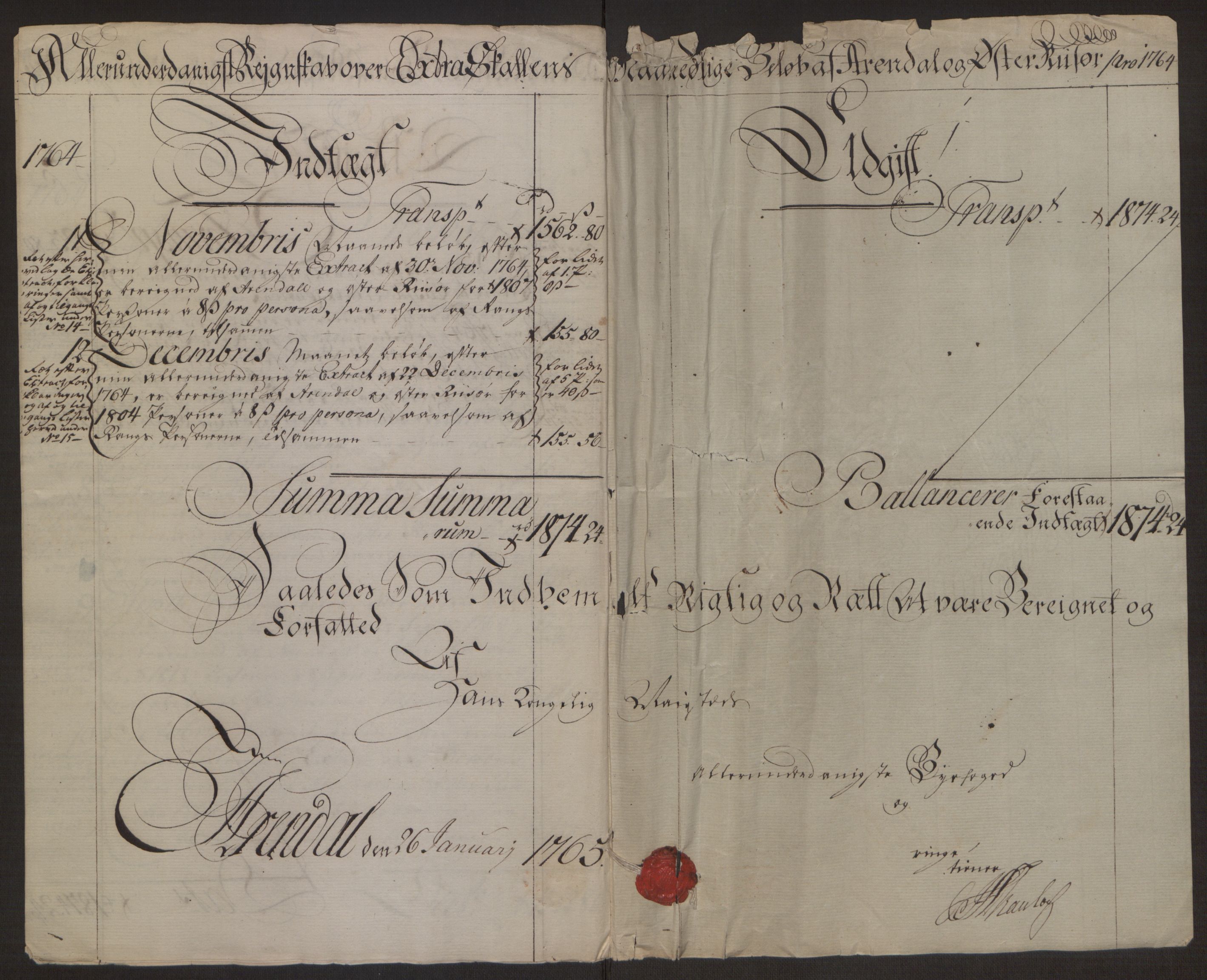 Rentekammeret inntil 1814, Reviderte regnskaper, Byregnskaper, AV/RA-EA-4066/R/Rl/L0230/0001: [L4] Kontribusjonsregnskap / Ekstraskatt, 1762-1764, p. 394