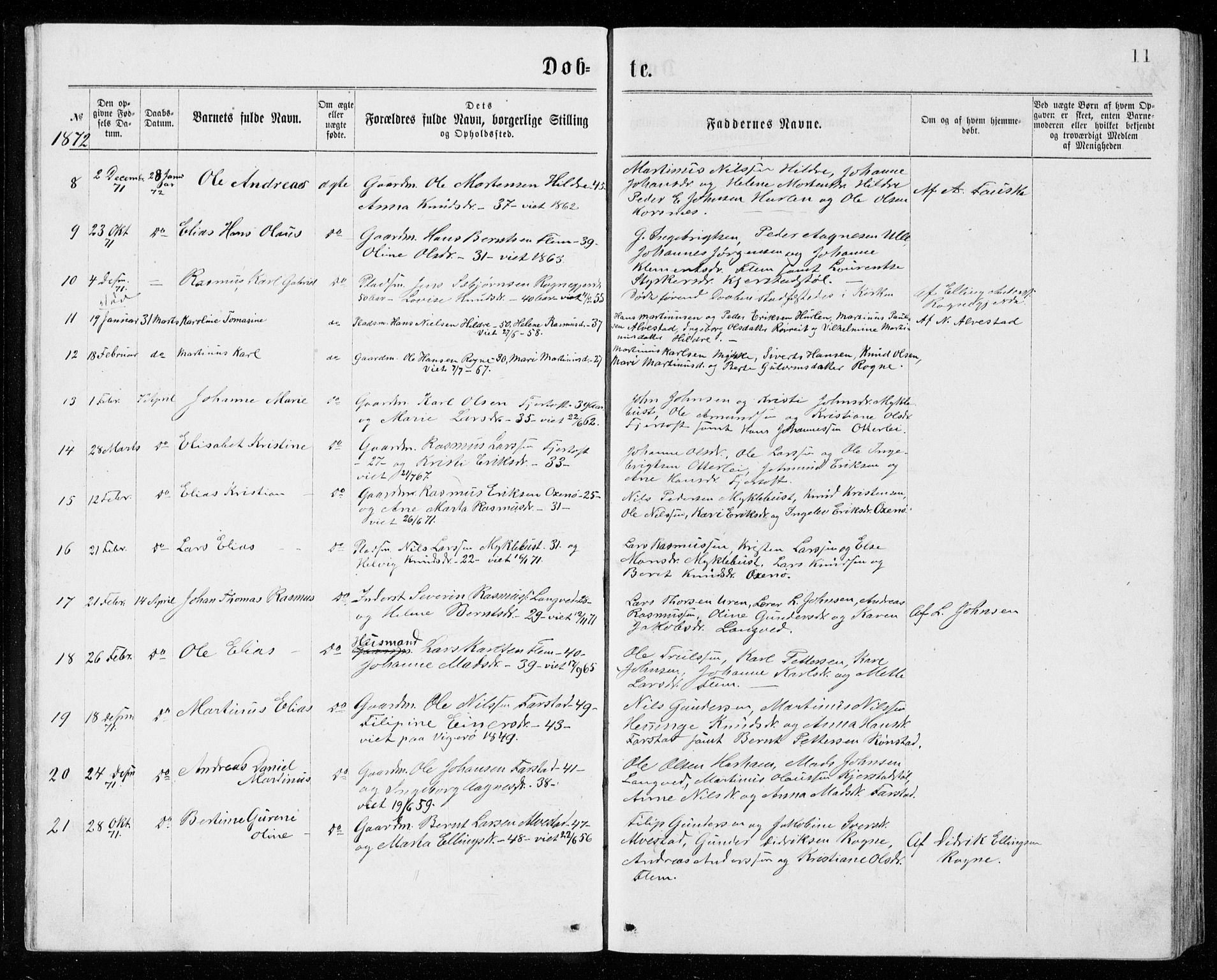 Ministerialprotokoller, klokkerbøker og fødselsregistre - Møre og Romsdal, SAT/A-1454/536/L0509: Parish register (copy) no. 536C04, 1871-1881, p. 11