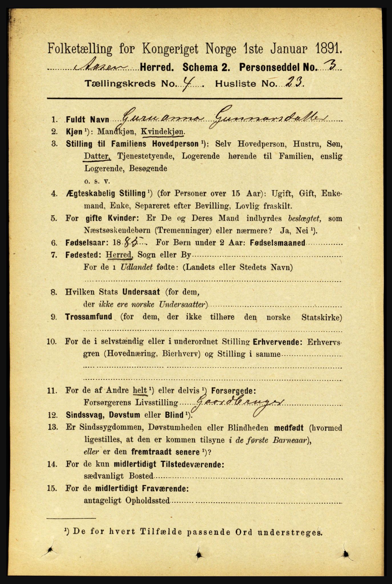 RA, 1891 census for 1716 Åsen, 1891, p. 1533