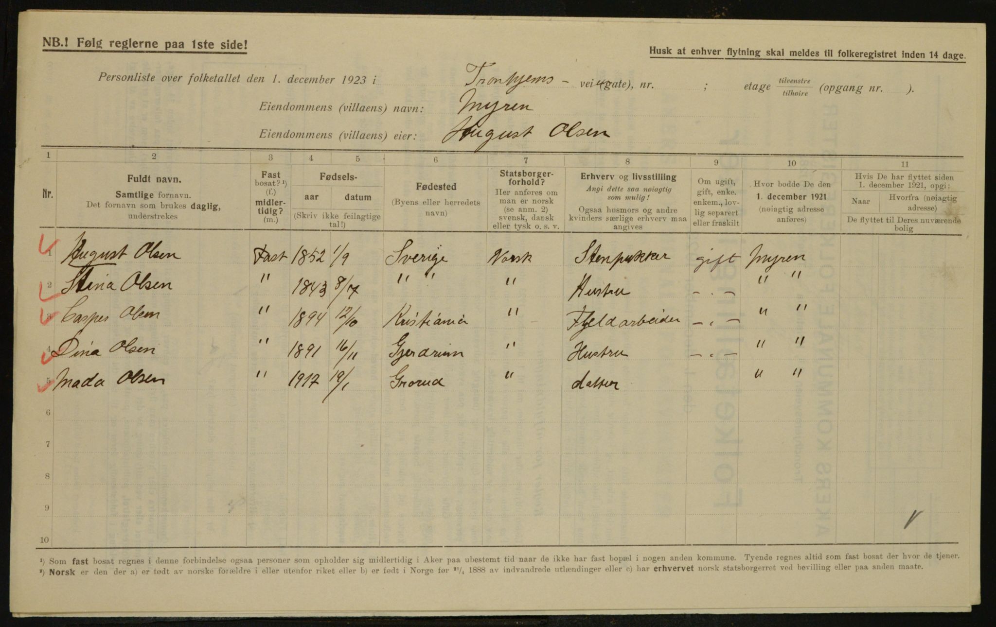 , Municipal Census 1923 for Aker, 1923, p. 33768