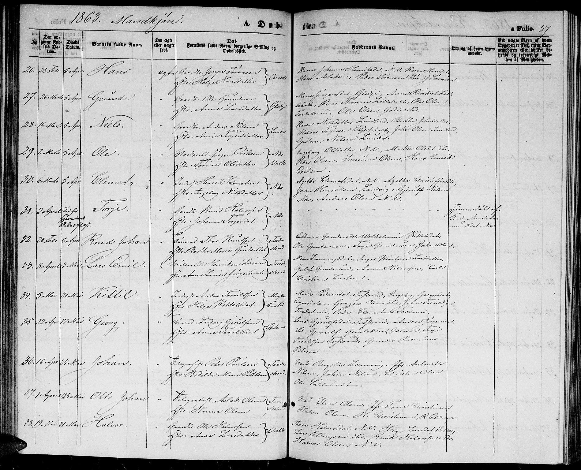 Holt sokneprestkontor, AV/SAK-1111-0021/F/Fb/L0008: Parish register (copy) no. B 8, 1858-1871, p. 57