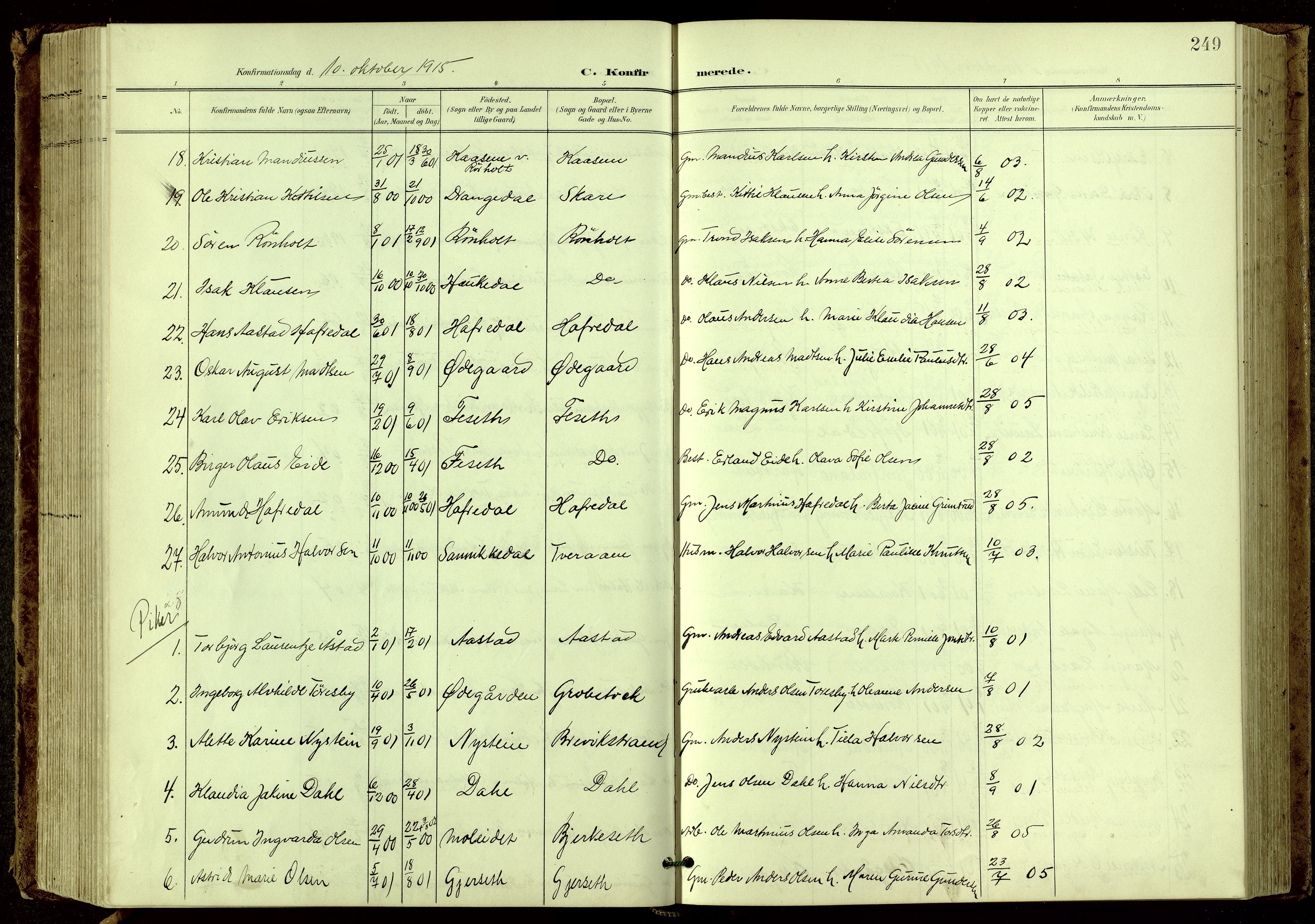 Bamble kirkebøker, SAKO/A-253/G/Ga/L0010: Parish register (copy) no. I 10, 1901-1919, p. 249