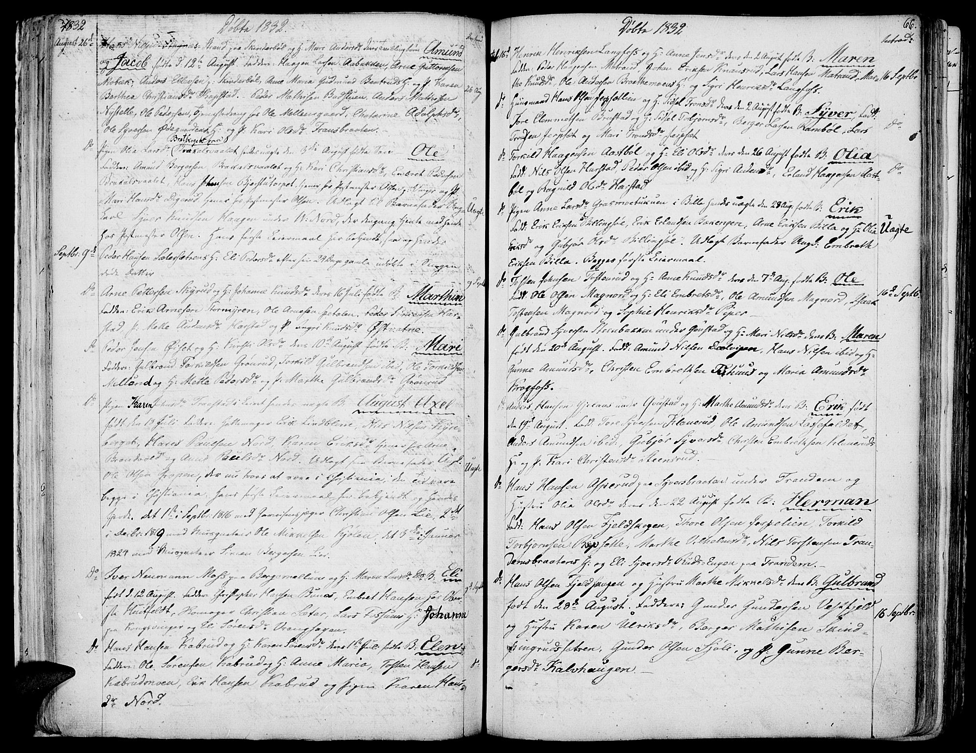 Vinger prestekontor, AV/SAH-PREST-024/H/Ha/Haa/L0007: Parish register (official) no. 7, 1826-1839, p. 66