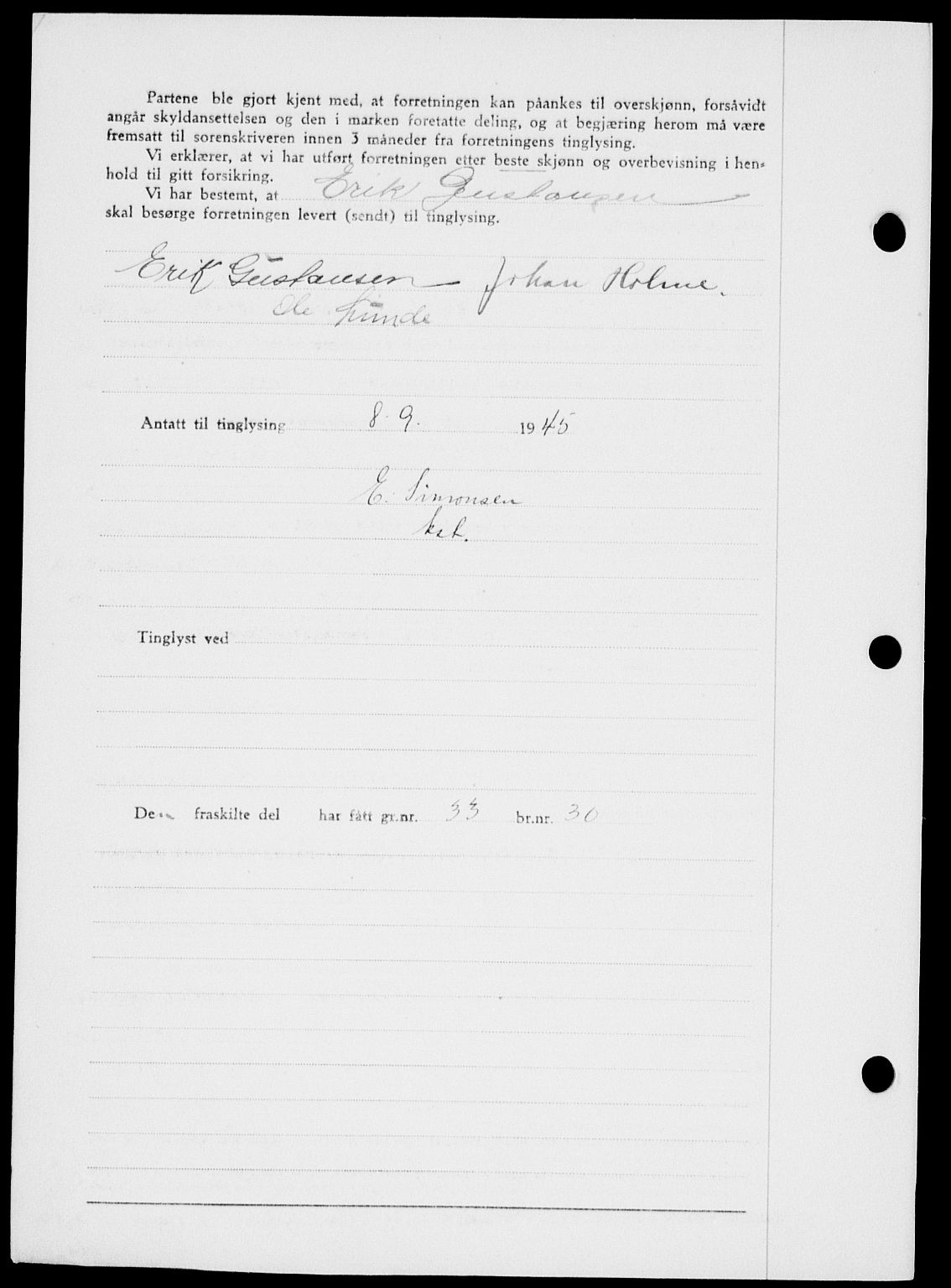 Onsøy sorenskriveri, SAO/A-10474/G/Ga/Gab/L0015: Mortgage book no. II A-15, 1945-1946, Diary no: : 1247/1945