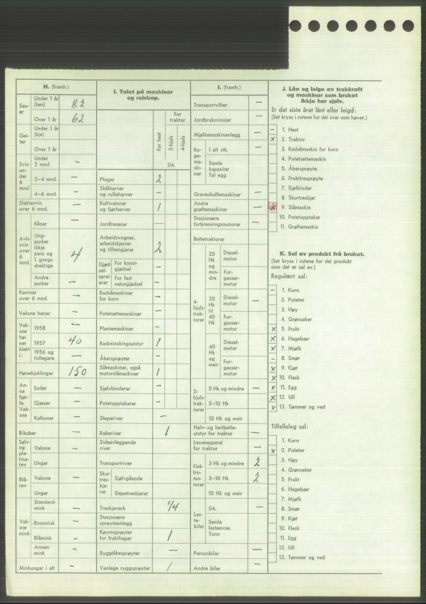 Statistisk sentralbyrå, Næringsøkonomiske emner, Jordbruk, skogbruk, jakt, fiske og fangst, AV/RA-S-2234/G/Gd/L0373: Rogaland: 1130 Strand (kl. 1-2), 1131 Årdal og 1132 Fister, 1959, p. 1044