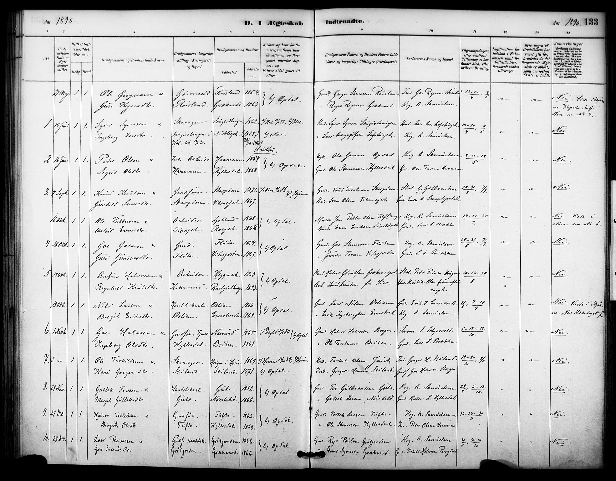 Nore kirkebøker, SAKO/A-238/F/Fc/L0004: Parish register (official) no. III 4, 1885-1898, p. 133