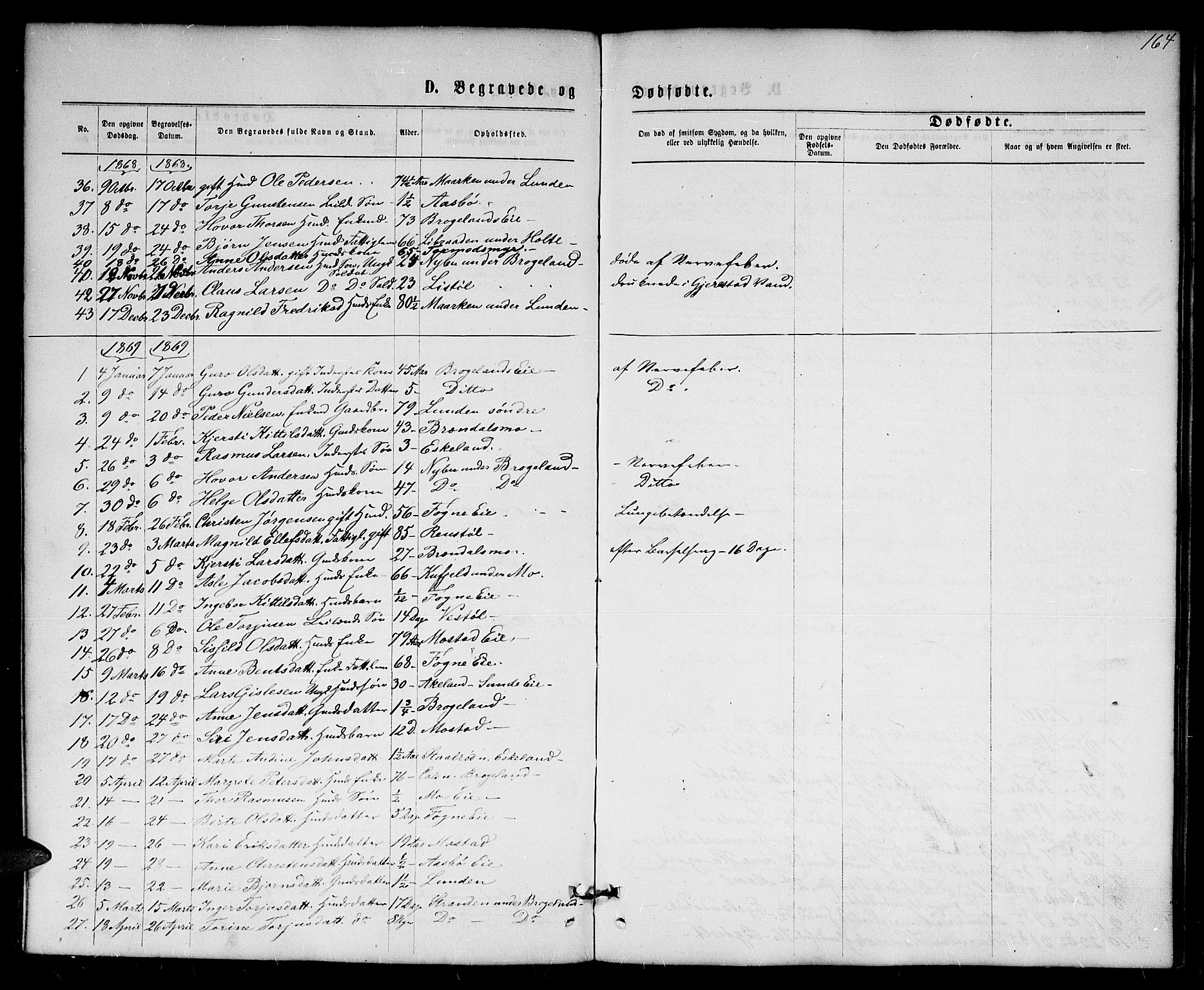 Gjerstad sokneprestkontor, AV/SAK-1111-0014/F/Fb/Fba/L0006: Parish register (copy) no. B 6, 1868-1890, p. 164