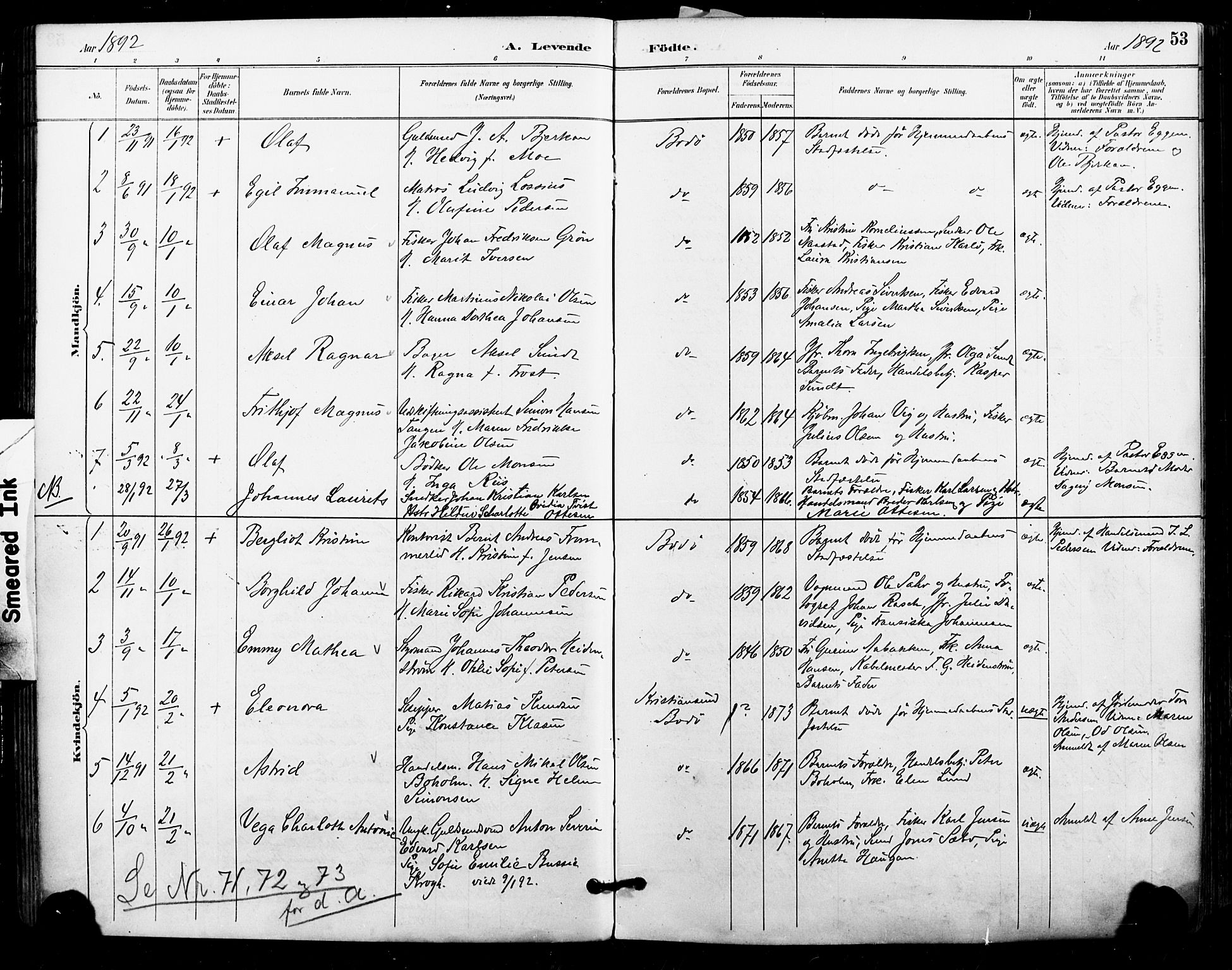 Ministerialprotokoller, klokkerbøker og fødselsregistre - Nordland, SAT/A-1459/801/L0010: Parish register (official) no. 801A10, 1888-1899, p. 53