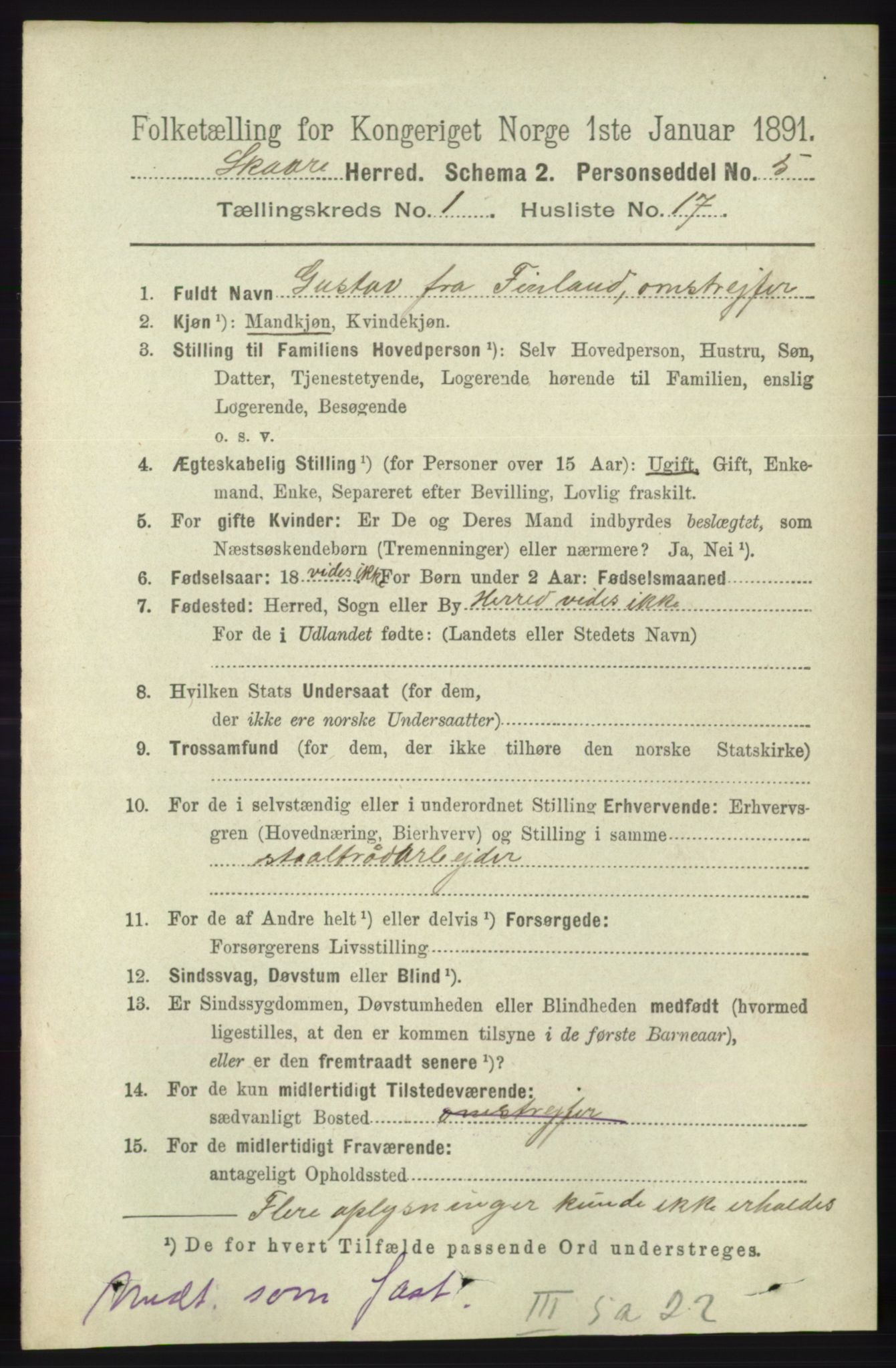 RA, 1891 census for 1153 Skåre, 1891, p. 215