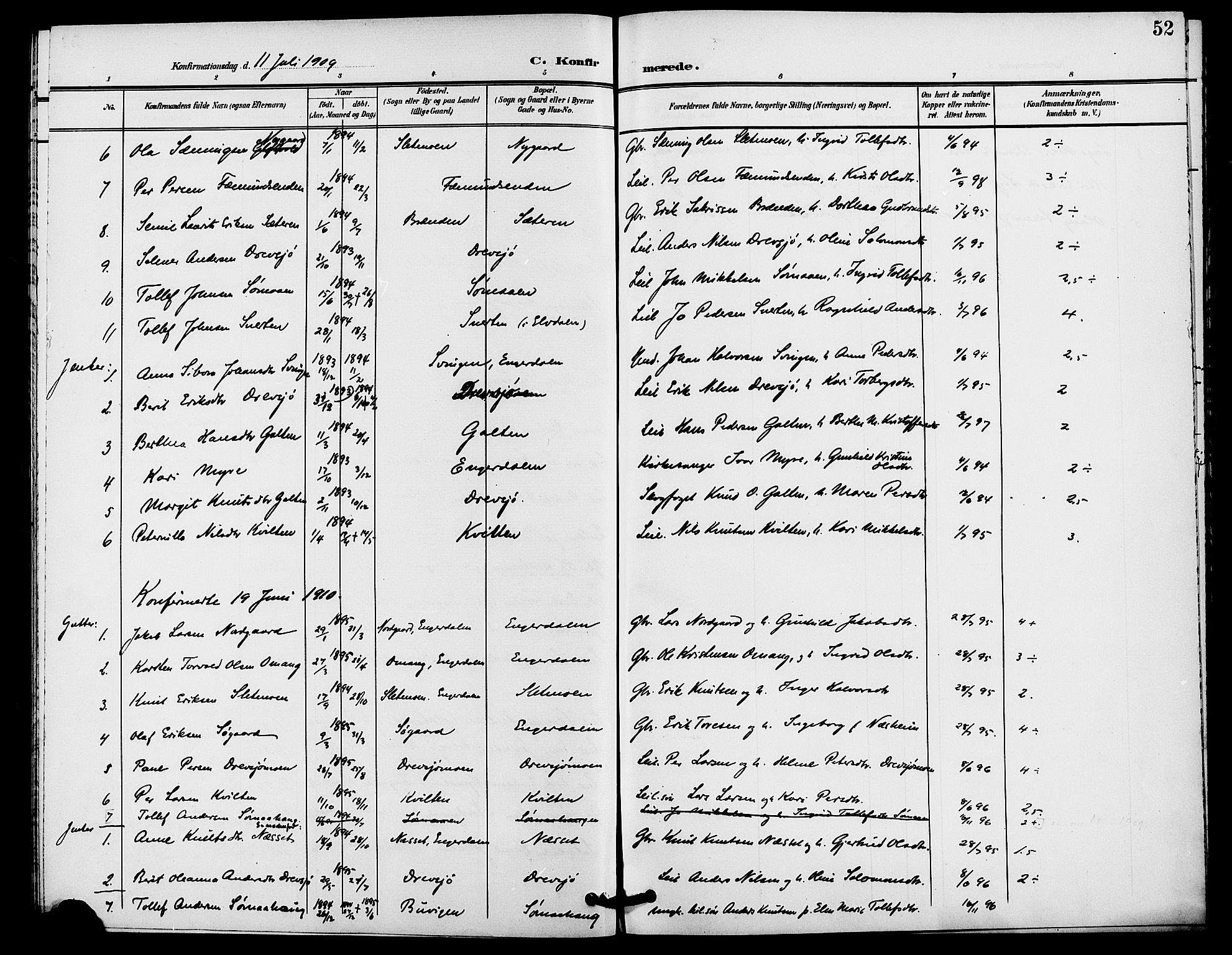 Rendalen prestekontor, AV/SAH-PREST-054/H/Ha/Haa/L0008: Parish register (official) no. 8, 1898-1910, p. 52