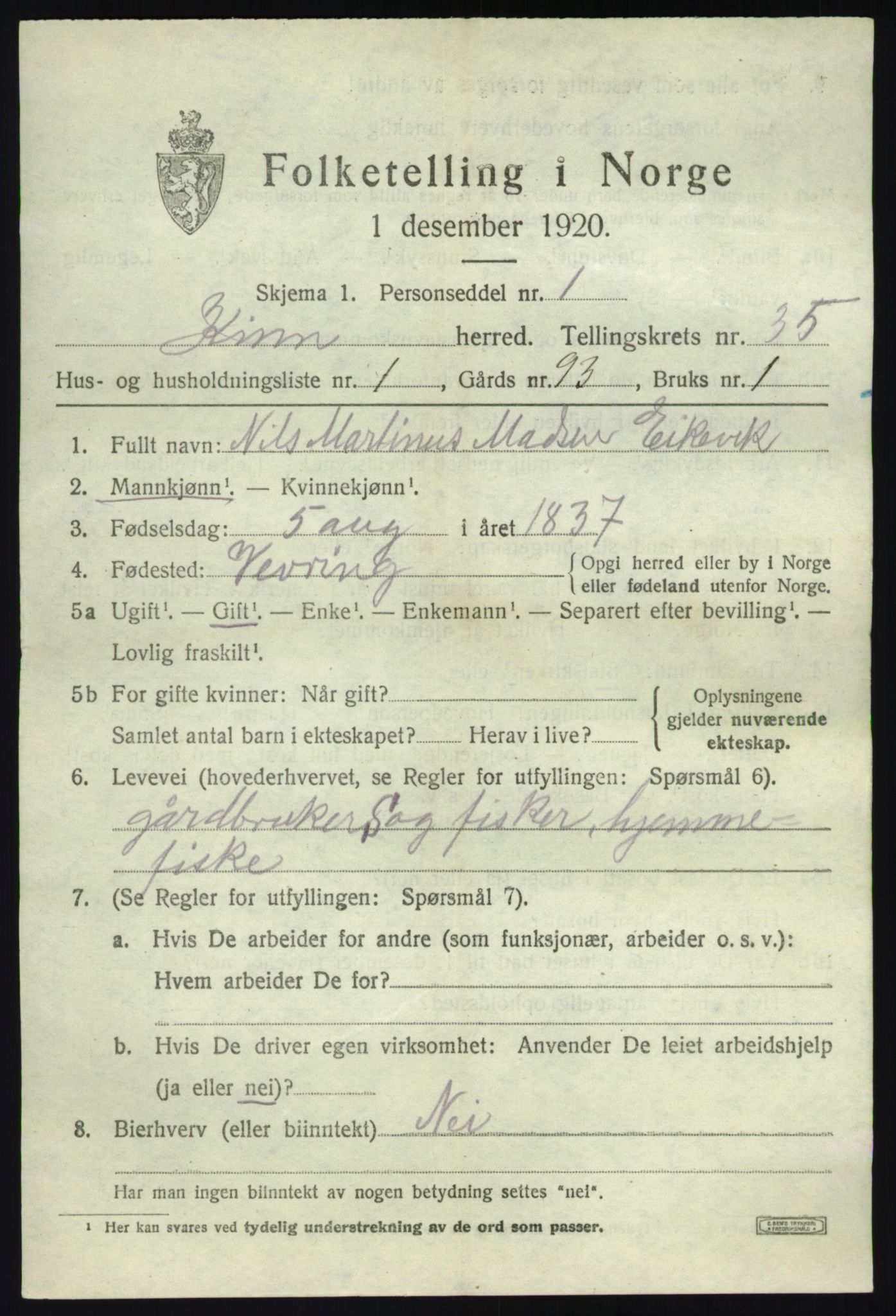 SAB, 1920 census for Kinn, 1920, p. 11535