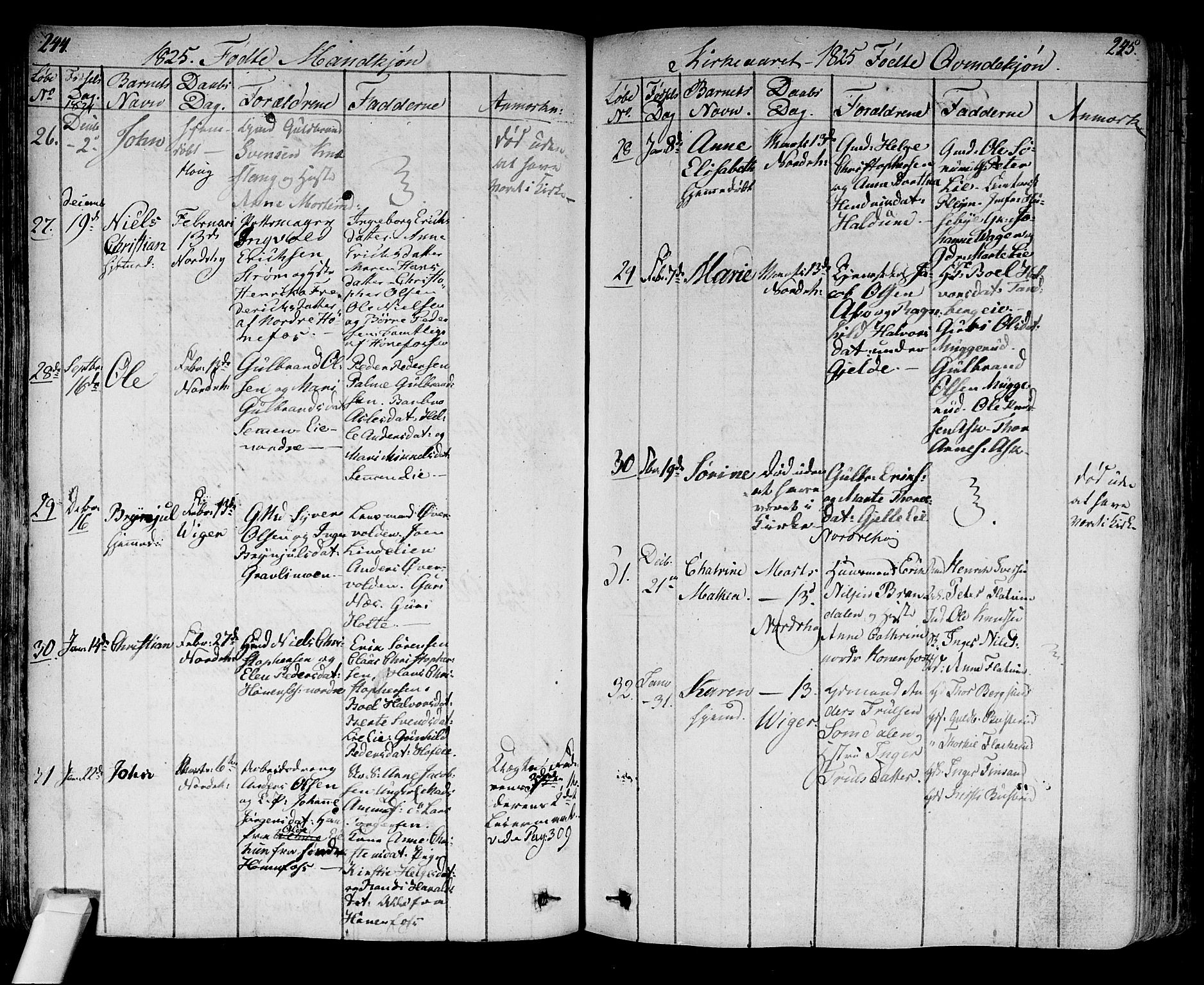 Norderhov kirkebøker, SAKO/A-237/F/Fa/L0009: Parish register (official) no. 9, 1819-1837, p. 244-245