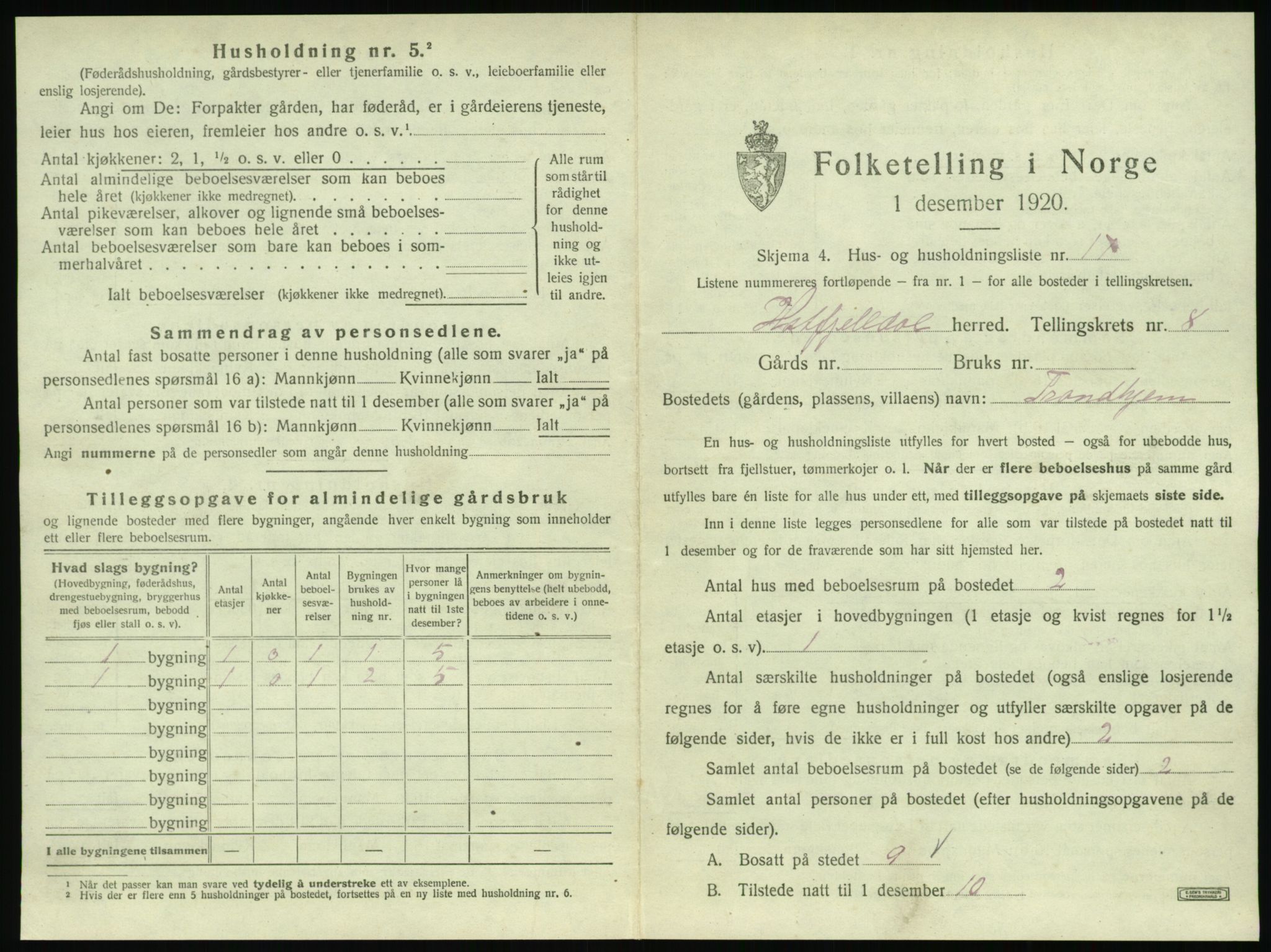 SAT, 1920 census for Hattfjelldal, 1920, p. 274