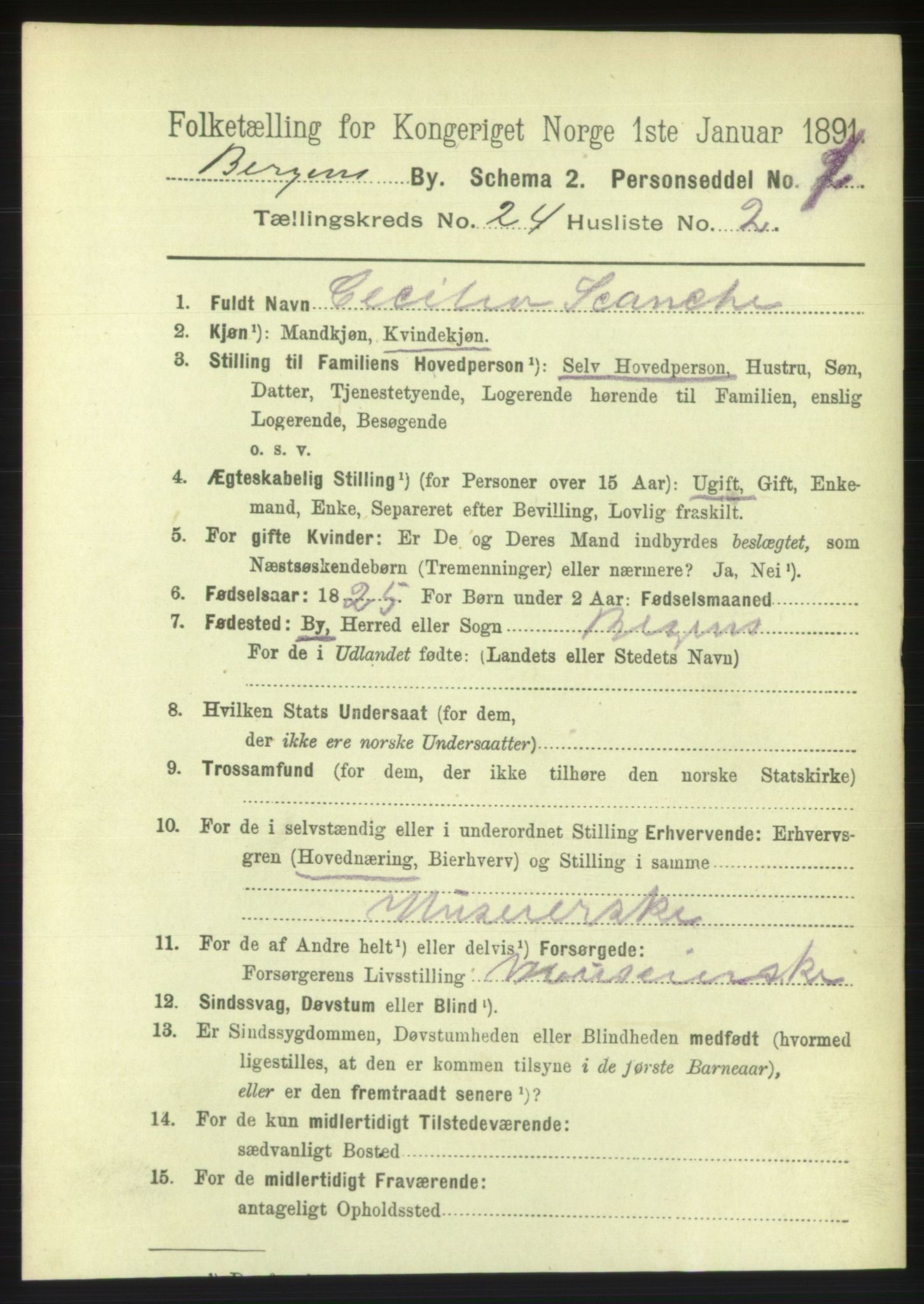 RA, 1891 Census for 1301 Bergen, 1891, p. 32137