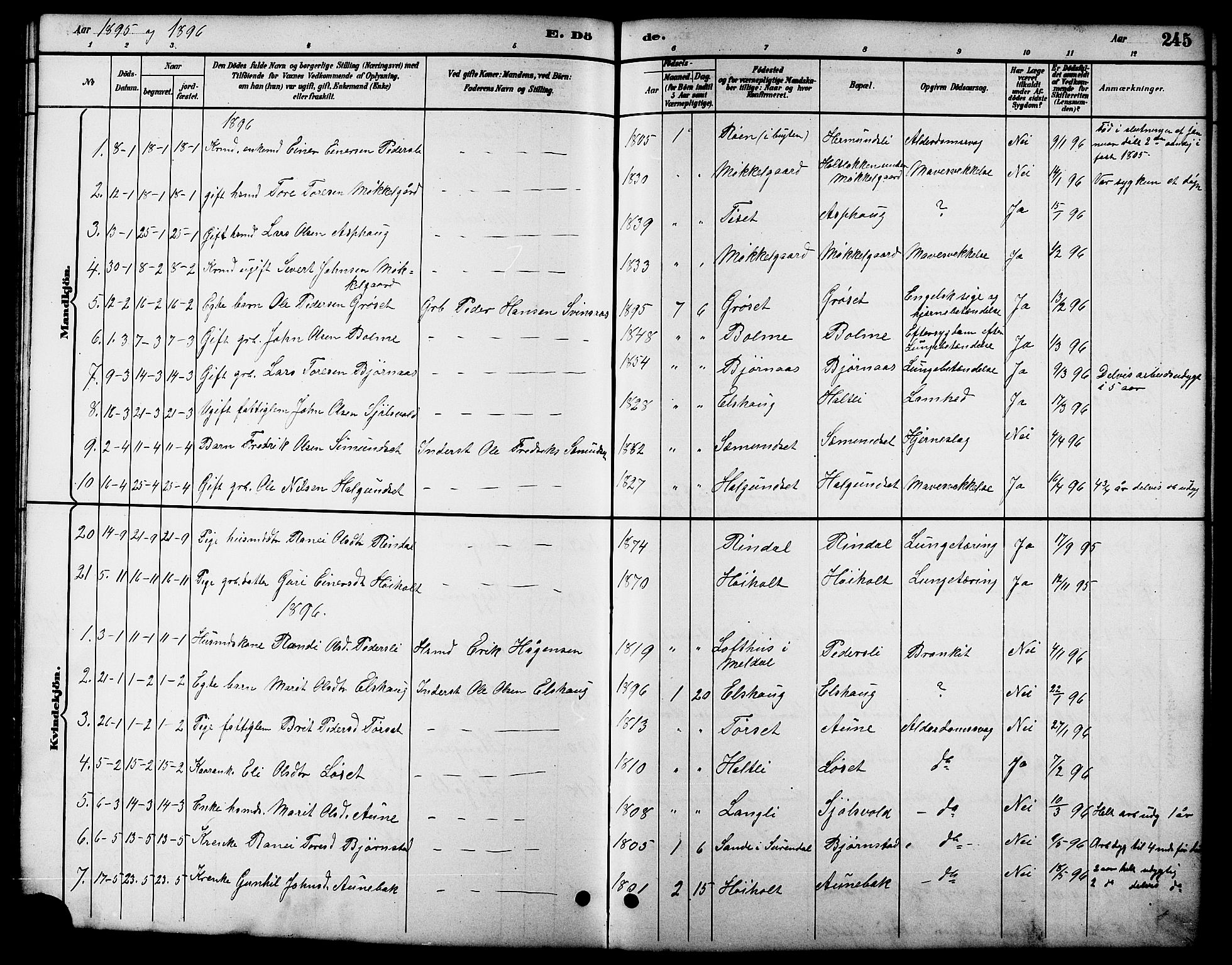 Ministerialprotokoller, klokkerbøker og fødselsregistre - Møre og Romsdal, AV/SAT-A-1454/598/L1078: Parish register (copy) no. 598C03, 1892-1909, p. 245