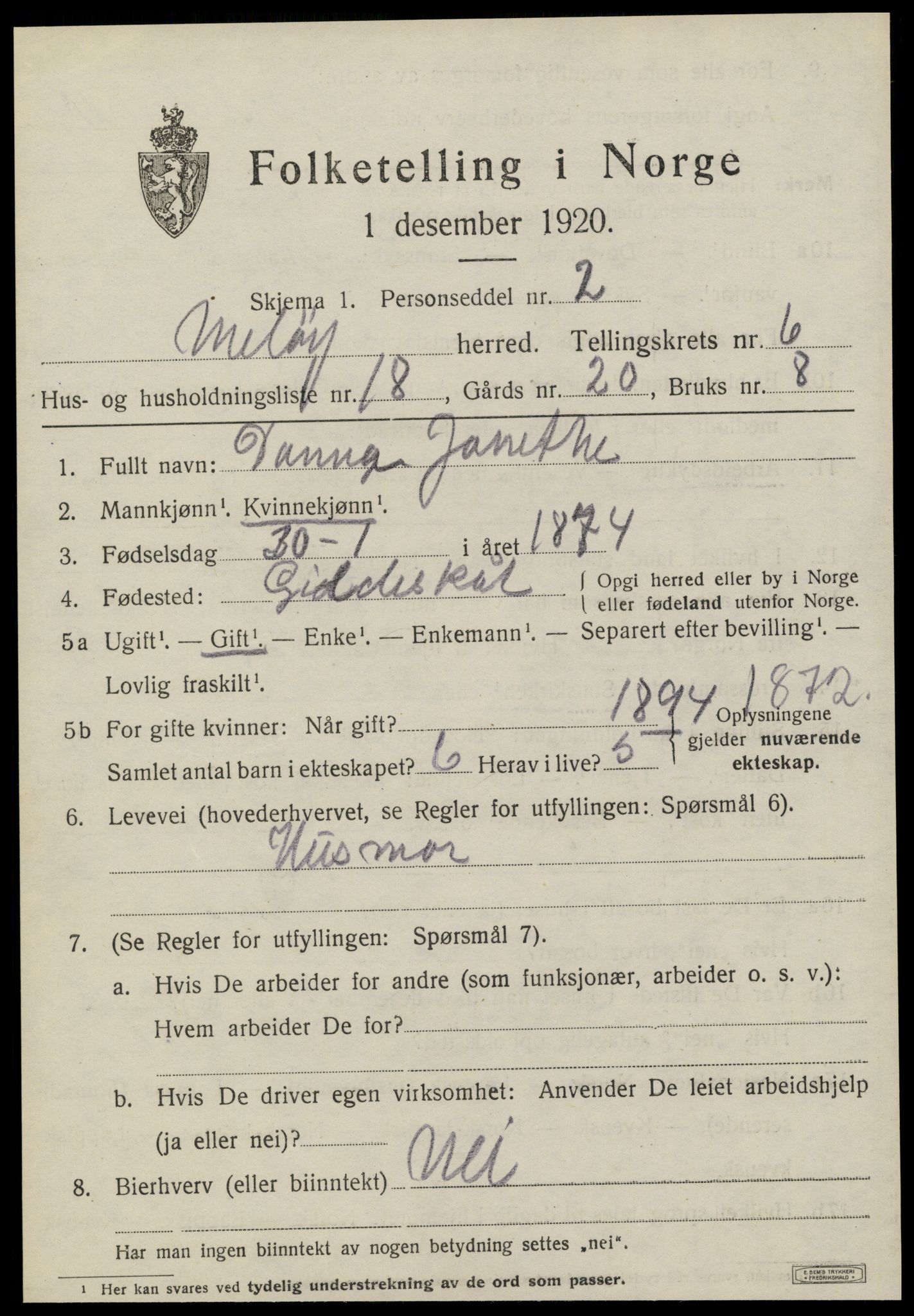 SAT, 1920 census for Meløy, 1920, p. 3617