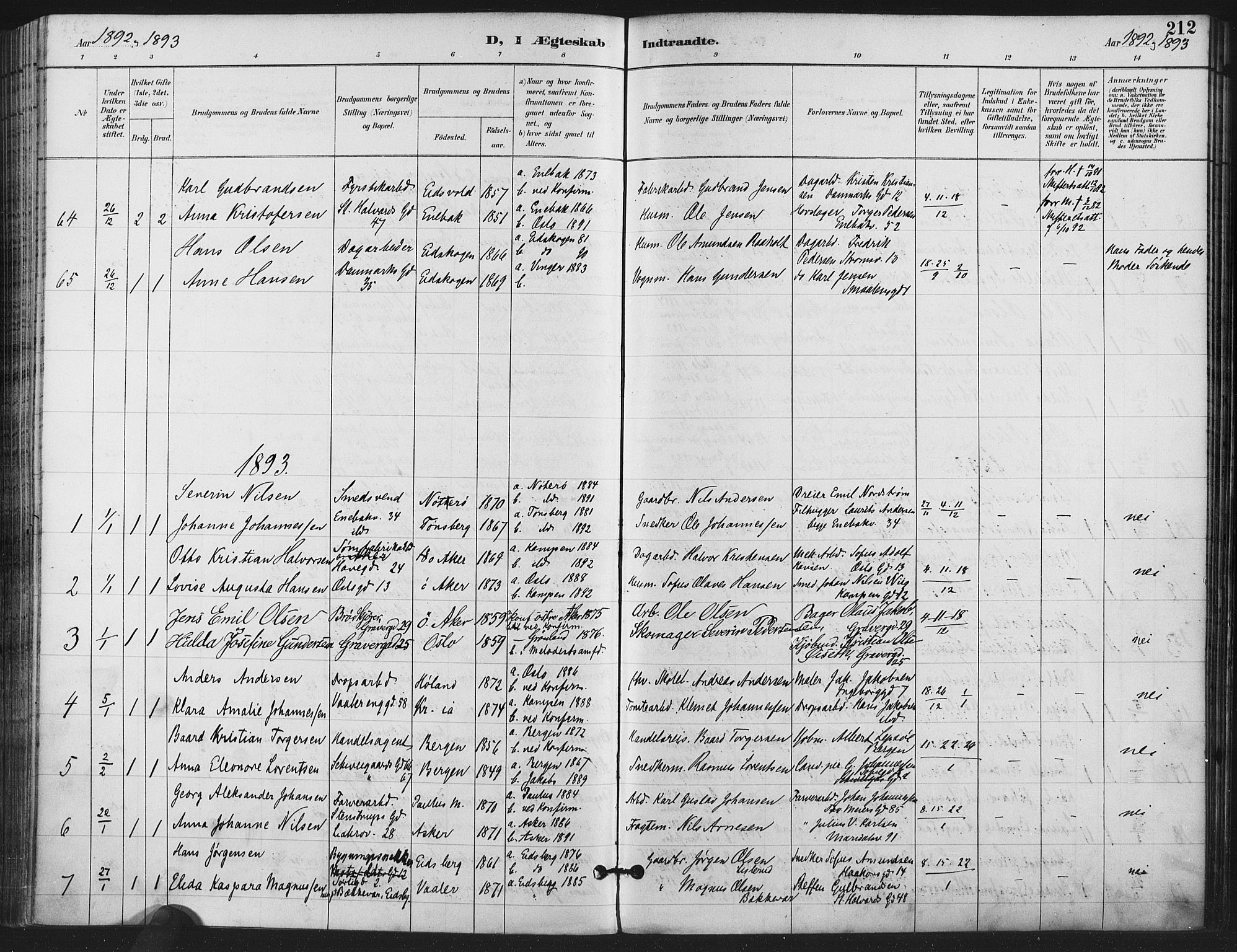 Gamlebyen prestekontor Kirkebøker, SAO/A-10884/F/Fa/L0008: Parish register (official) no. 8, 1891-1908, p. 212