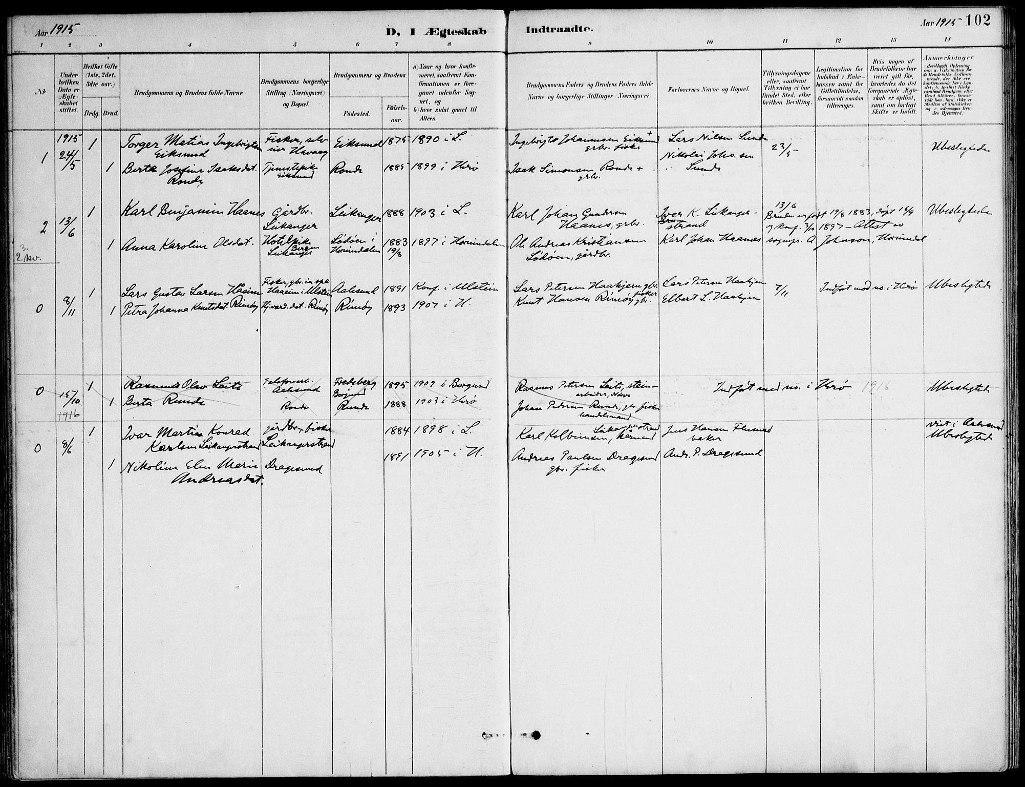 Ministerialprotokoller, klokkerbøker og fødselsregistre - Møre og Romsdal, SAT/A-1454/508/L0095: Parish register (official) no. 508A02, 1887-1920, p. 102