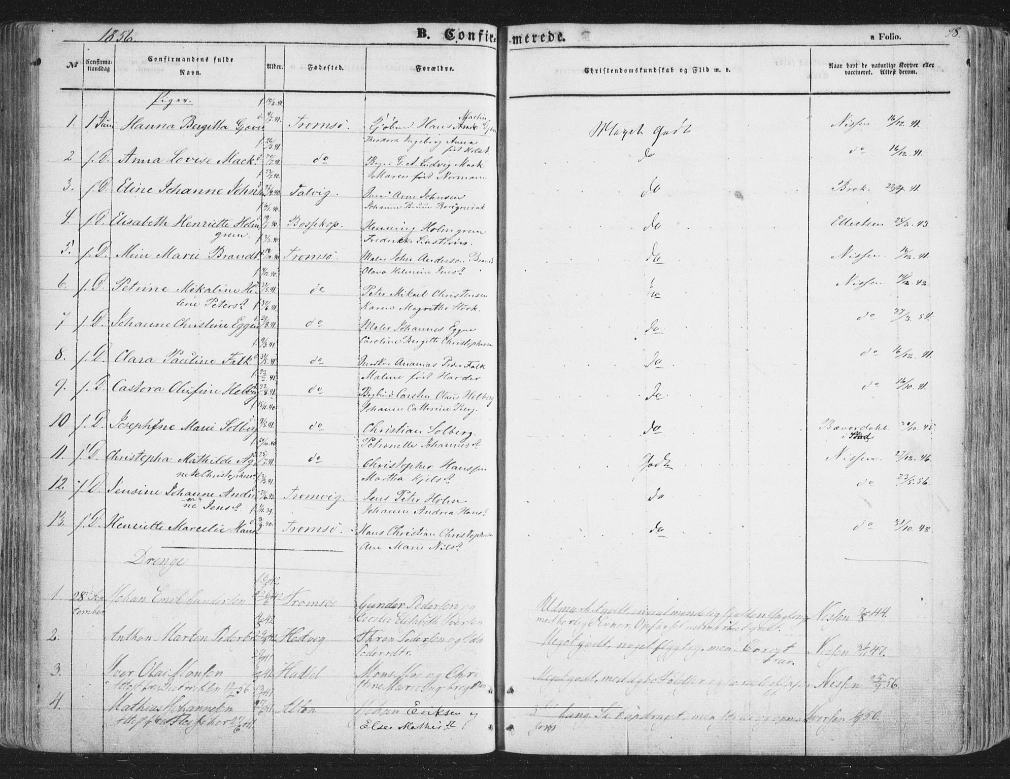 Tromsø sokneprestkontor/stiftsprosti/domprosti, AV/SATØ-S-1343/G/Ga/L0011kirke: Parish register (official) no. 11, 1856-1865, p. 98