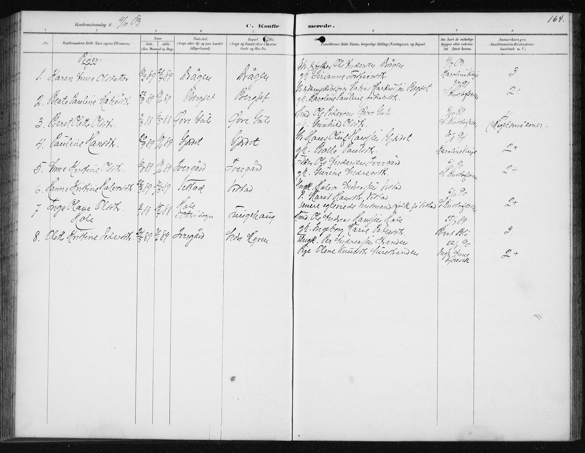 Ministerialprotokoller, klokkerbøker og fødselsregistre - Møre og Romsdal, AV/SAT-A-1454/566/L0773: Parish register (copy) no. 566C02, 1892-1909, p. 164