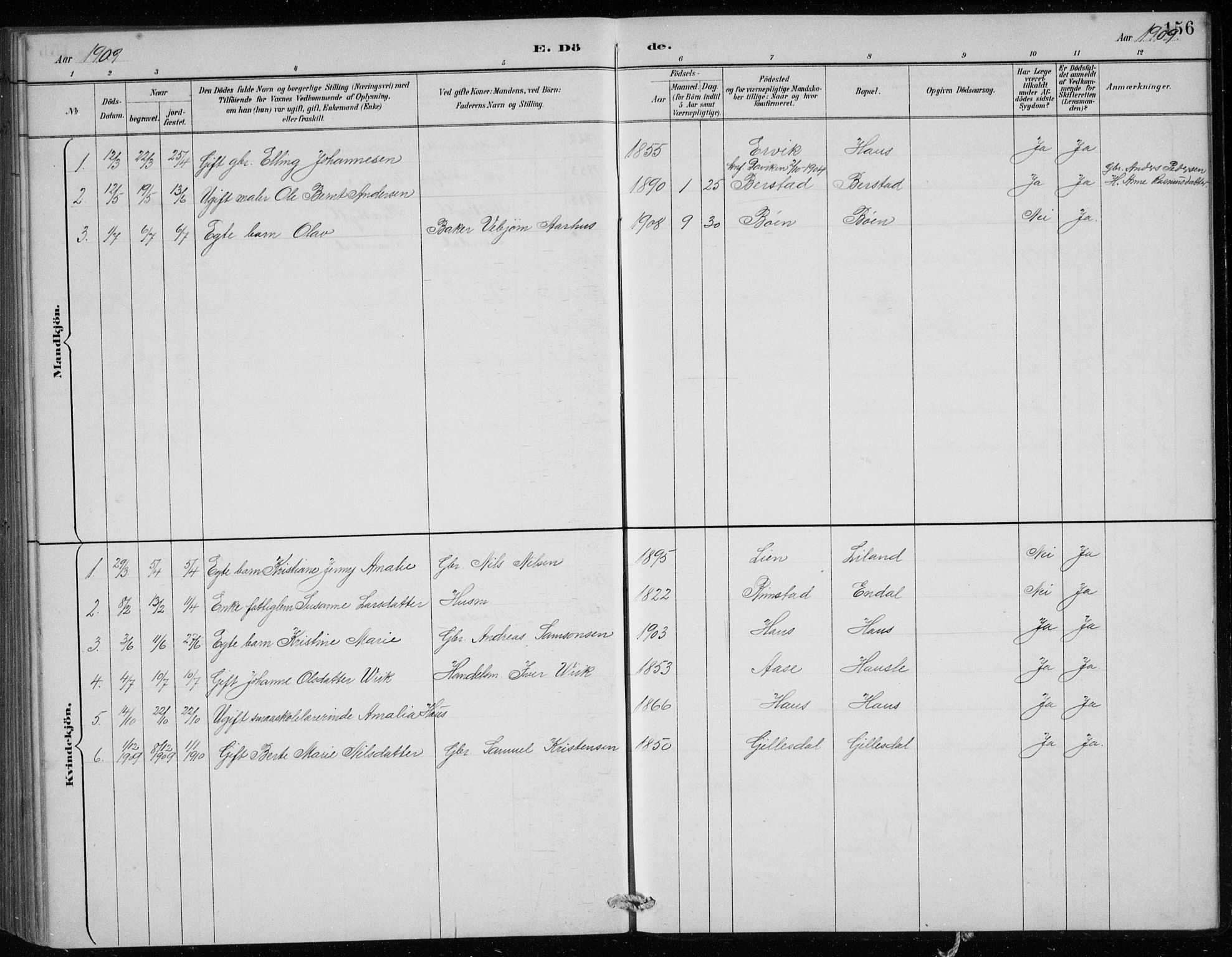 Davik sokneprestembete, SAB/A-79701/H/Hab/Haba/L0002: Parish register (copy) no. A 2, 1890-1911, p. 156