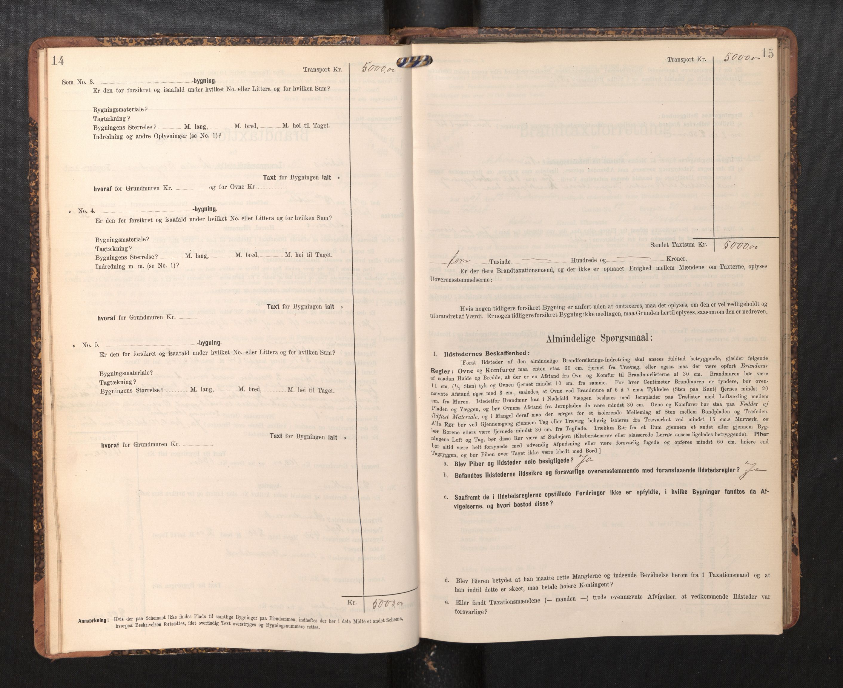 Lensmannen i Askøy, AV/SAB-A-31001/0012/L0005: Branntakstprotokoll, skjematakst, 1907-1915, p. 14-15