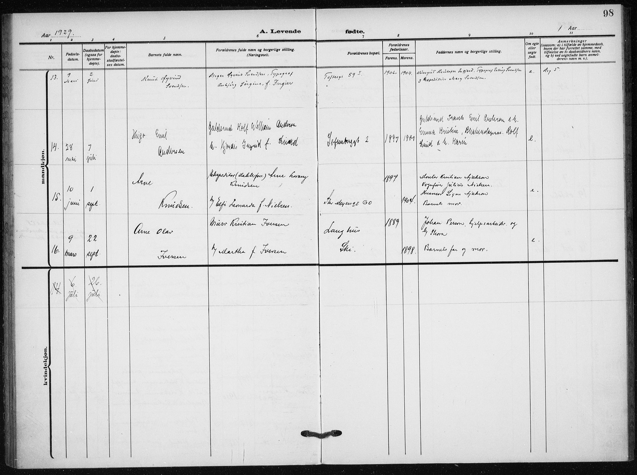 Hauge prestekontor Kirkebøker, AV/SAO-A-10849/F/Fa/L0001: Parish register (official) no. 1, 1917-1938, p. 98