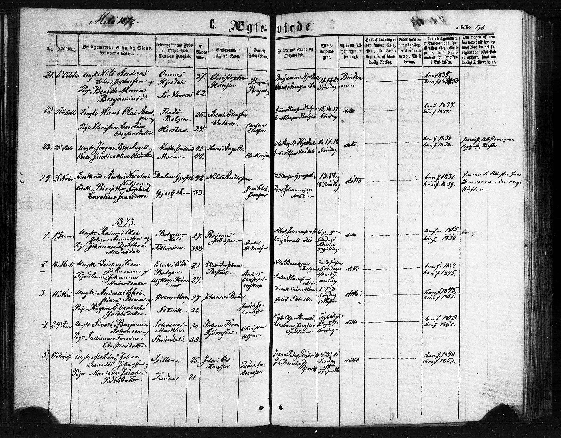 Ministerialprotokoller, klokkerbøker og fødselsregistre - Nordland, SAT/A-1459/841/L0607: Parish register (official) no. 841A11 /2, 1863-1877, p. 146