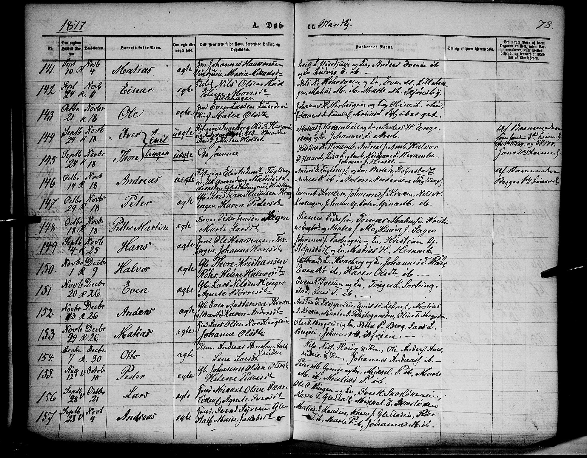 Ringsaker prestekontor, AV/SAH-PREST-014/K/Ka/L0011: Parish register (official) no. 11, 1870-1878, p. 78