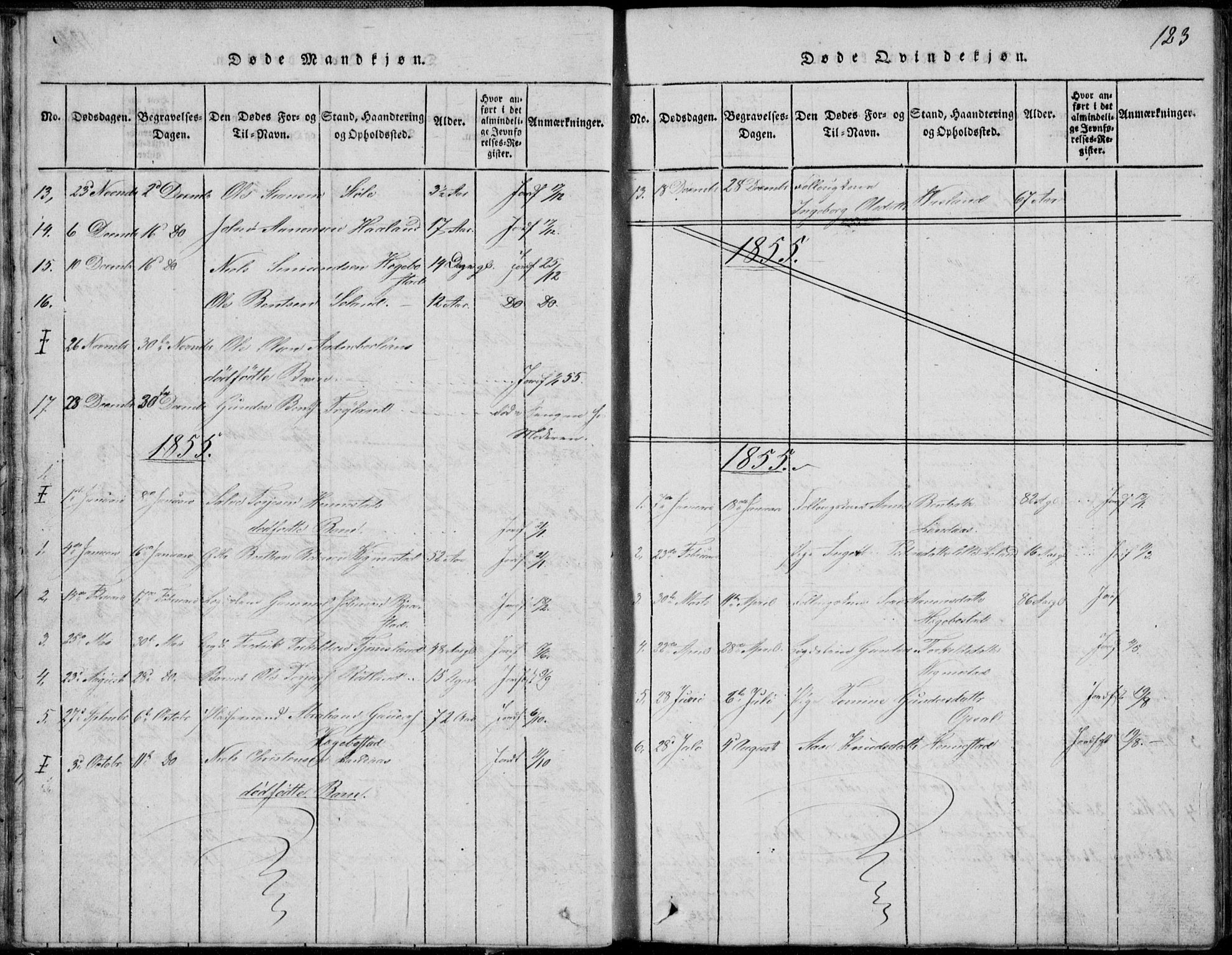 Nord-Audnedal sokneprestkontor, AV/SAK-1111-0032/F/Fb/Fbb/L0001: Parish register (copy) no. B 1, 1816-1858, p. 123