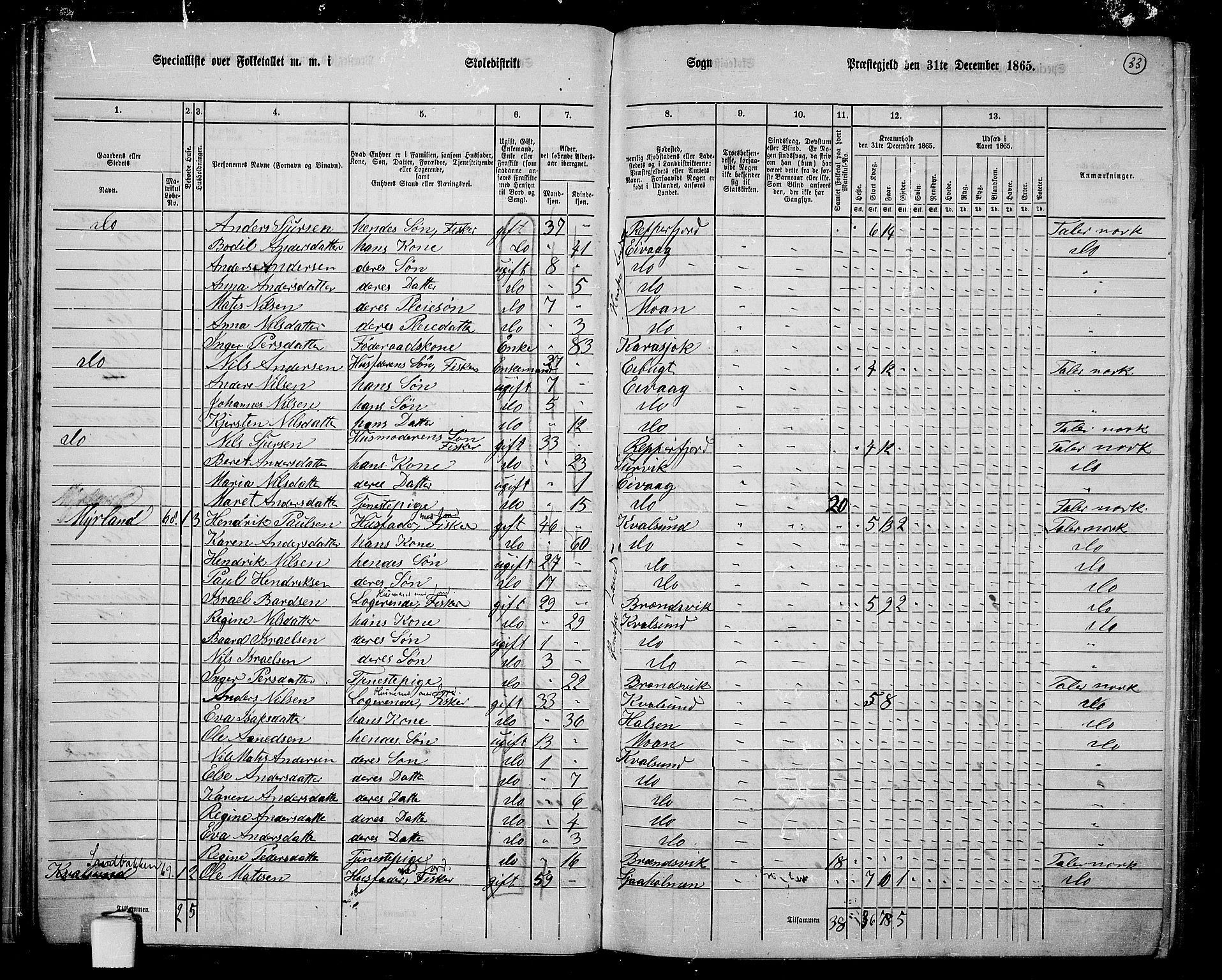 RA, 1865 census for Hammerfest/Hammerfest, 1865, p. 31