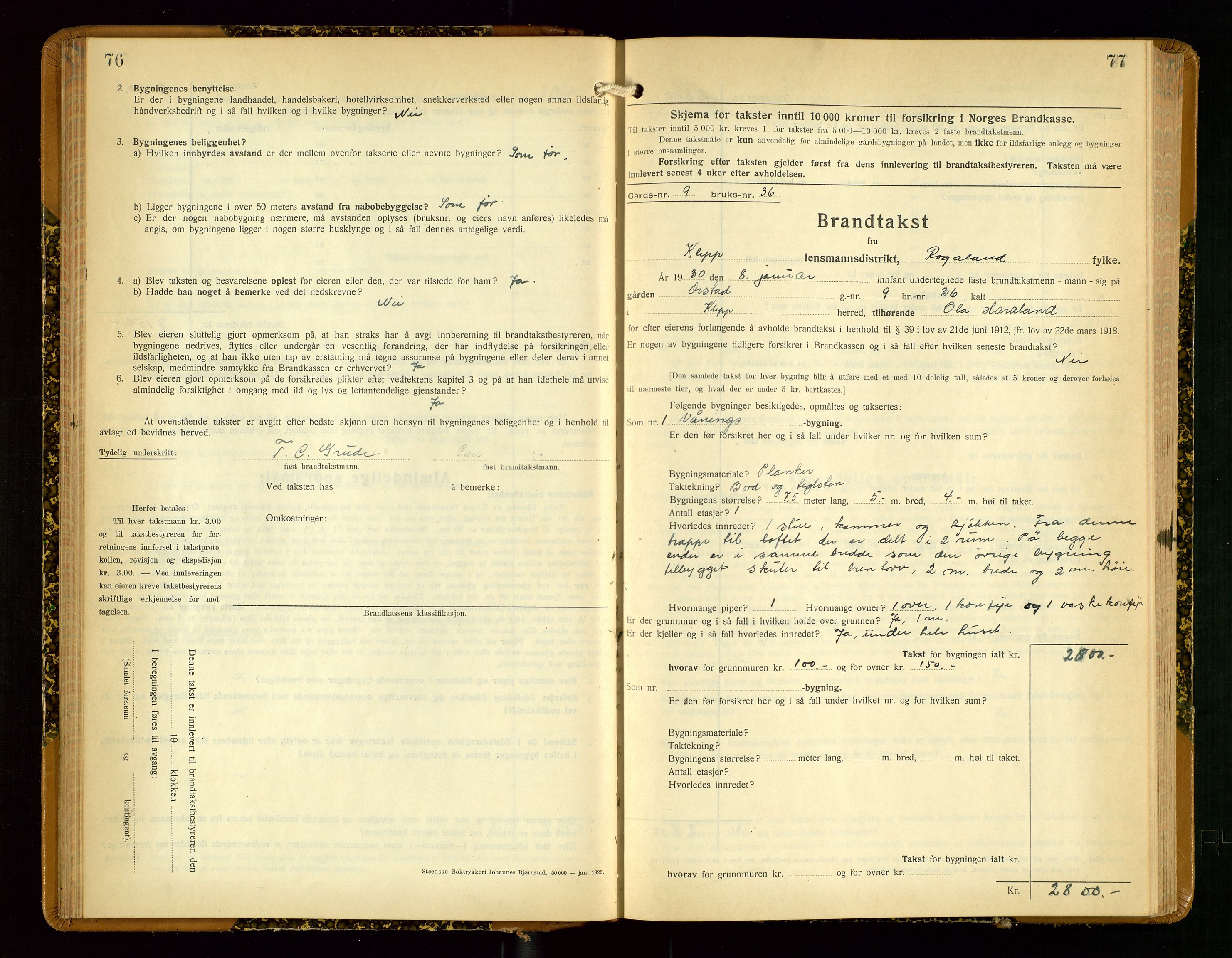 Klepp lensmannskontor, SAST/A-100163/Goc/L0012: "Brandtakstprotokoll" m/register, 1929-1933, p. 76-77