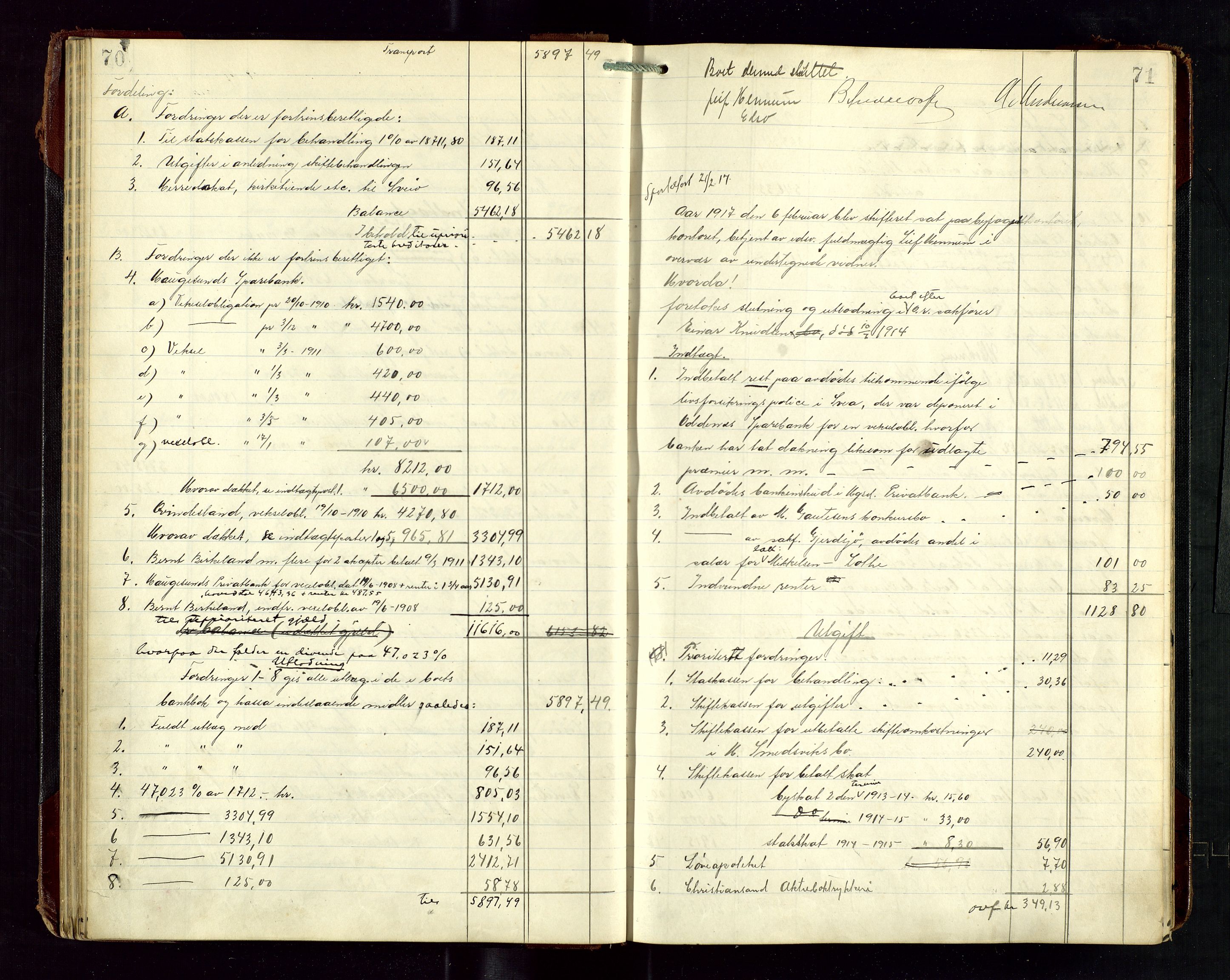 Haugesund tingrett, AV/SAST-A-101415/01/IV/IVD/L0003: Skifteutlodningsprotokoll, med register, 1915-1924, p. 70-71