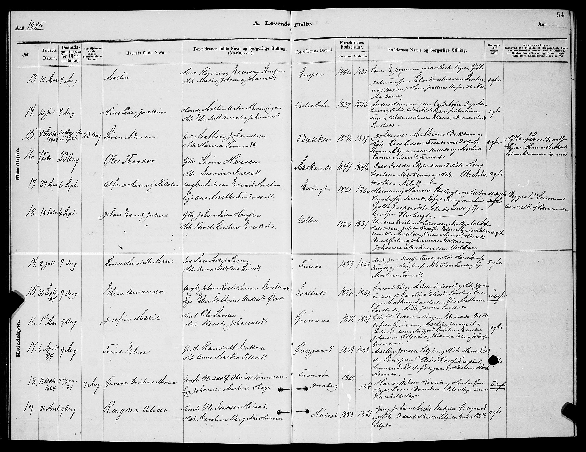 Balsfjord sokneprestembete, SATØ/S-1303/G/Ga/L0007klokker: Parish register (copy) no. 7, 1878-1889, p. 54