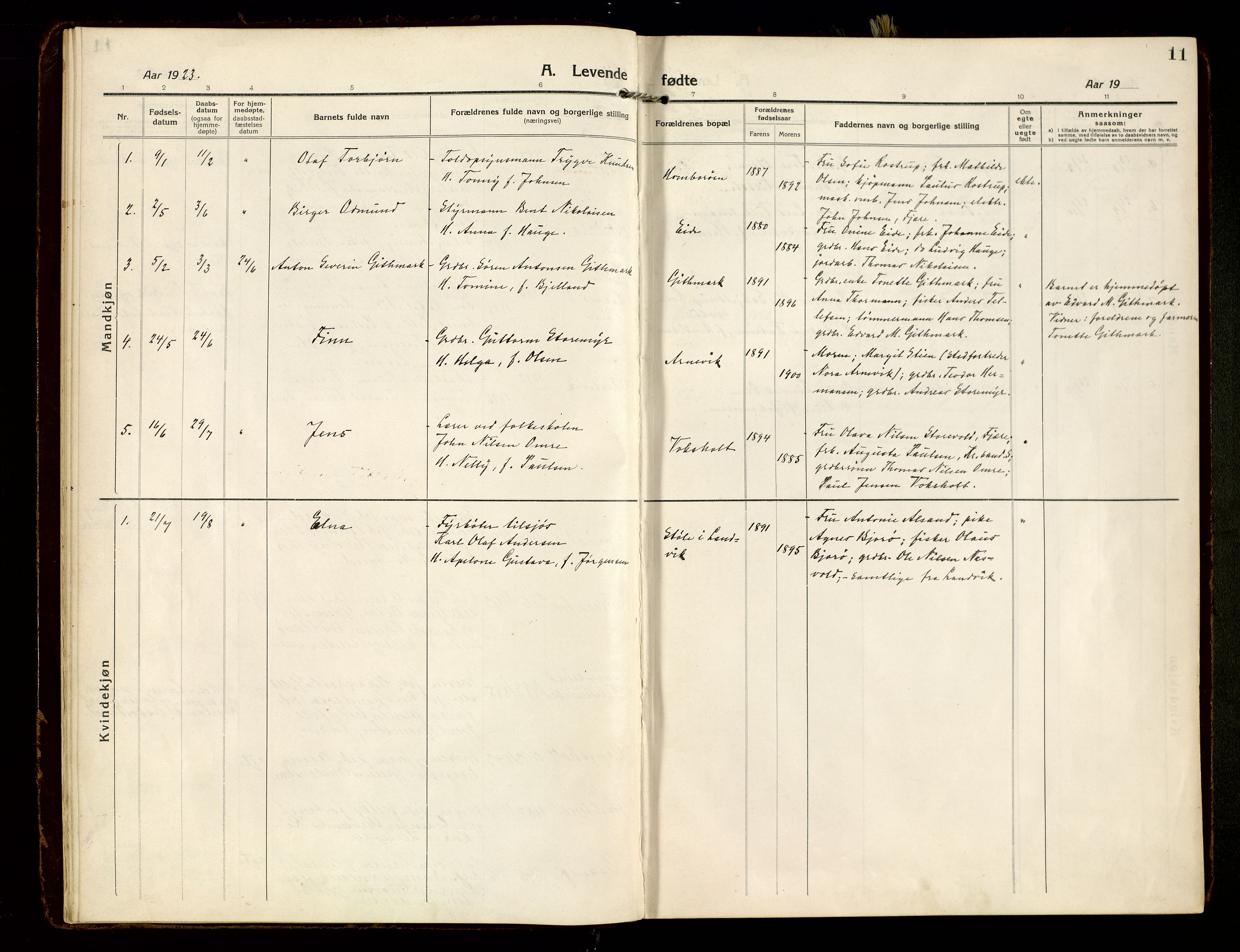 Hommedal sokneprestkontor, SAK/1111-0023/F/Fa/Faa/L0004: Parish register (official) no. A 4, 1916-1945, p. 11