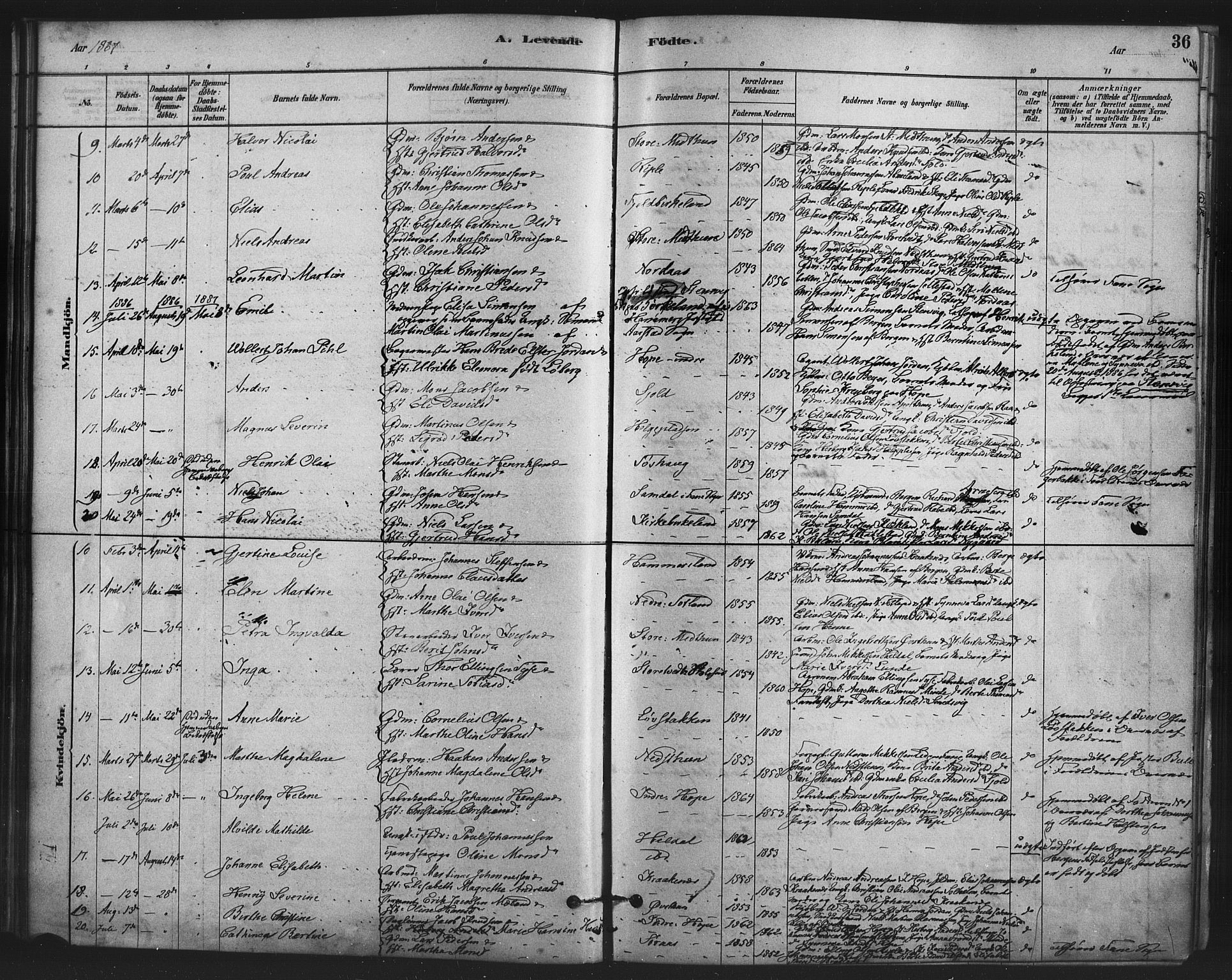 Fana Sokneprestembete, SAB/A-75101/H/Haa/Haai/L0001: Parish register (official) no. I 1, 1878-1888, p. 36