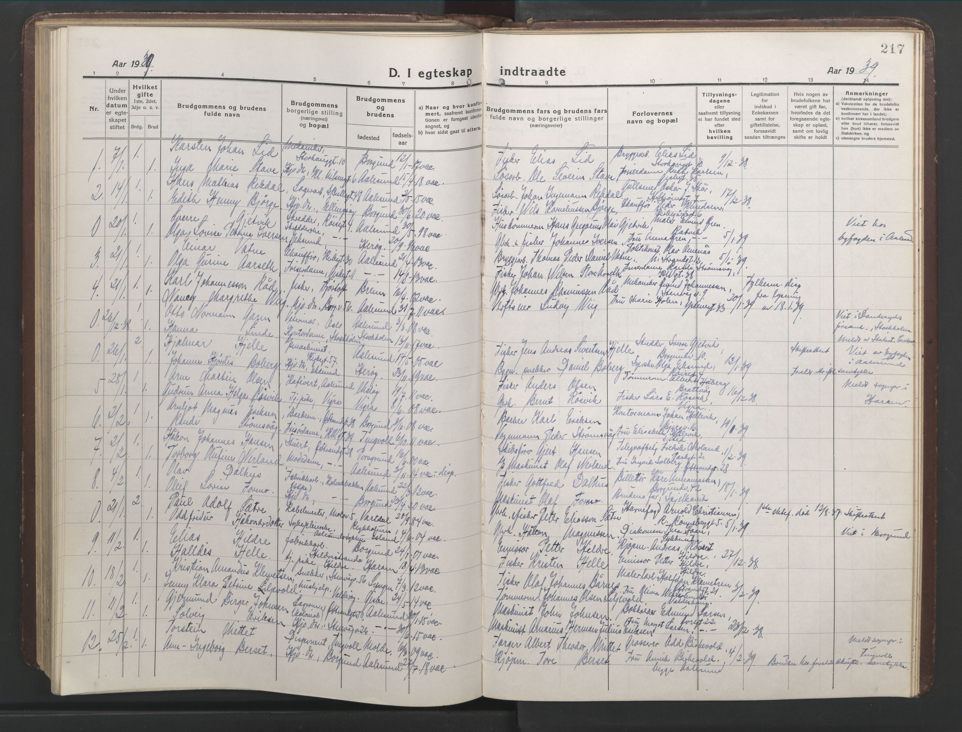 Ministerialprotokoller, klokkerbøker og fødselsregistre - Møre og Romsdal, AV/SAT-A-1454/529/L0473: Parish register (copy) no. 529C10, 1918-1941, p. 217