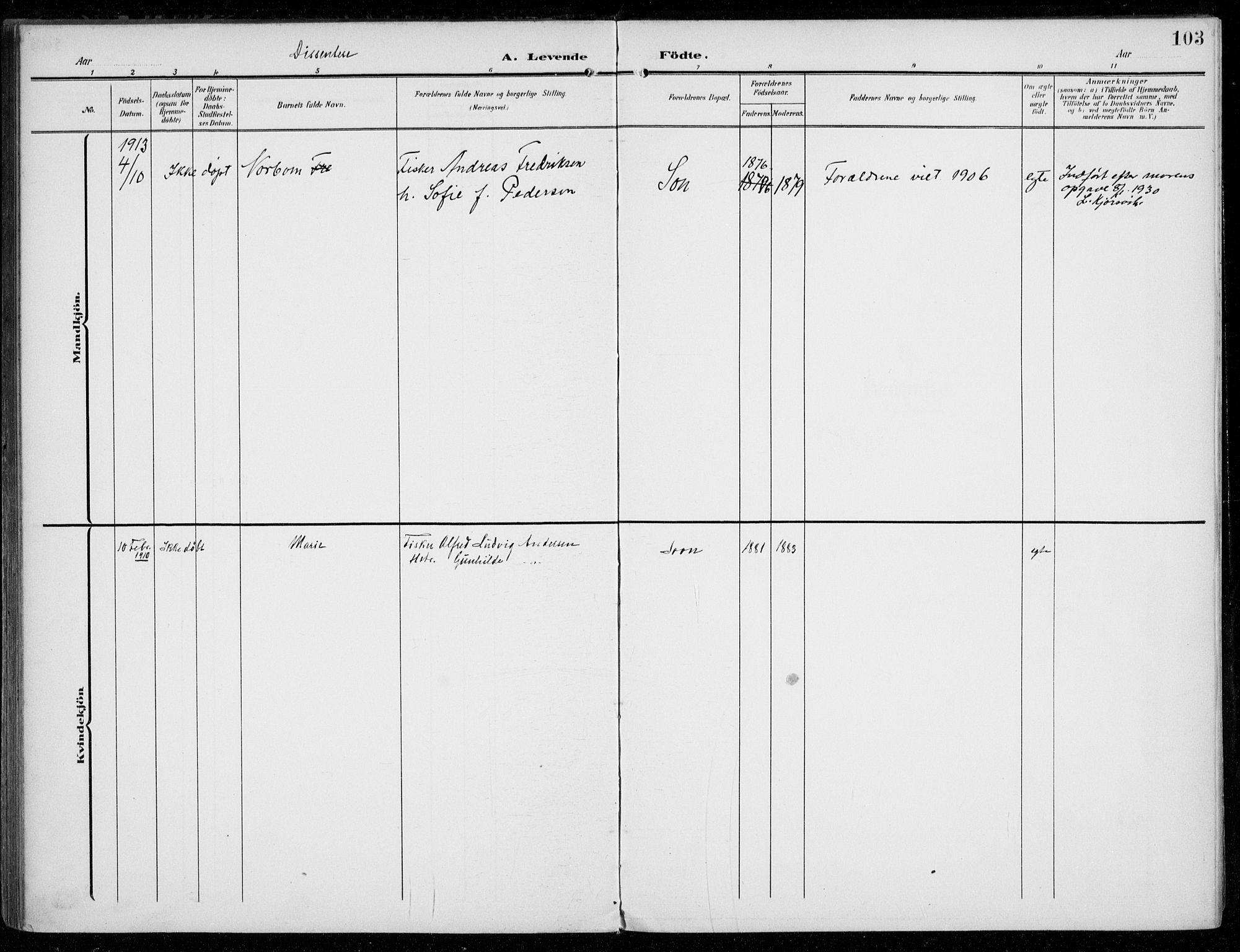 Vestby prestekontor Kirkebøker, SAO/A-10893/F/Fc/L0002: Parish register (official) no. III 2, 1906-1940, p. 103