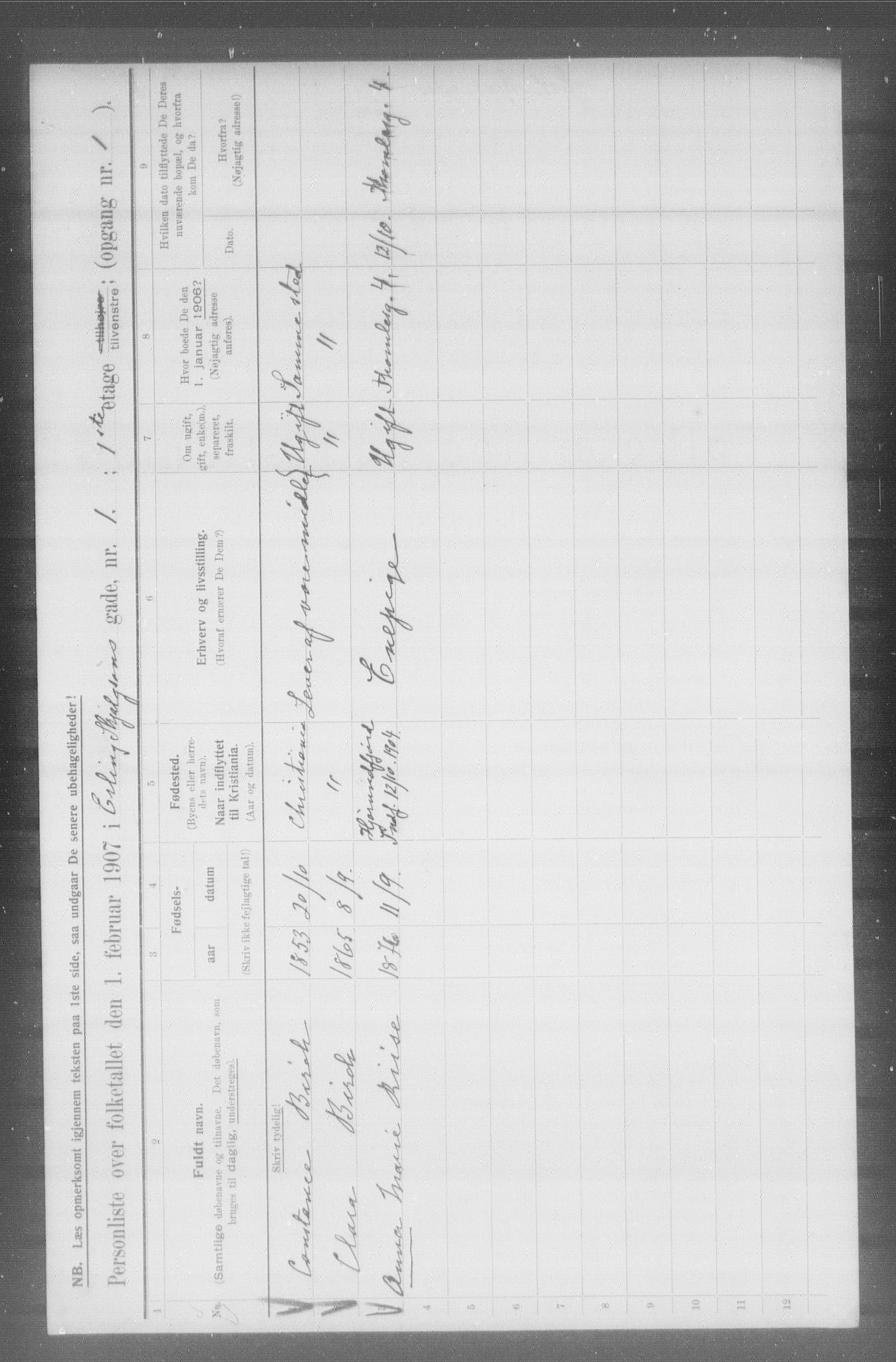 OBA, Municipal Census 1907 for Kristiania, 1907, p. 11122