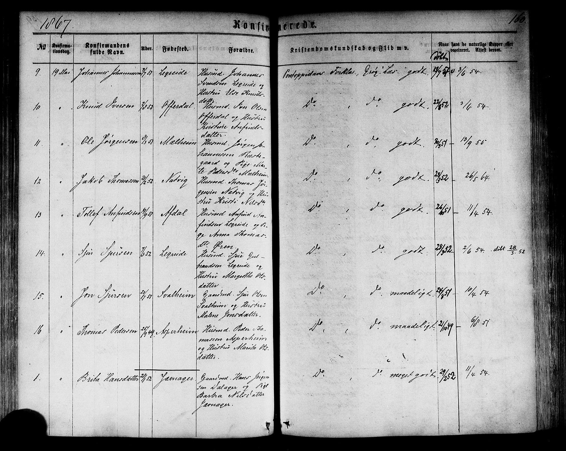 Årdal sokneprestembete, AV/SAB-A-81701: Parish register (official) no. A 3, 1863-1886, p. 160