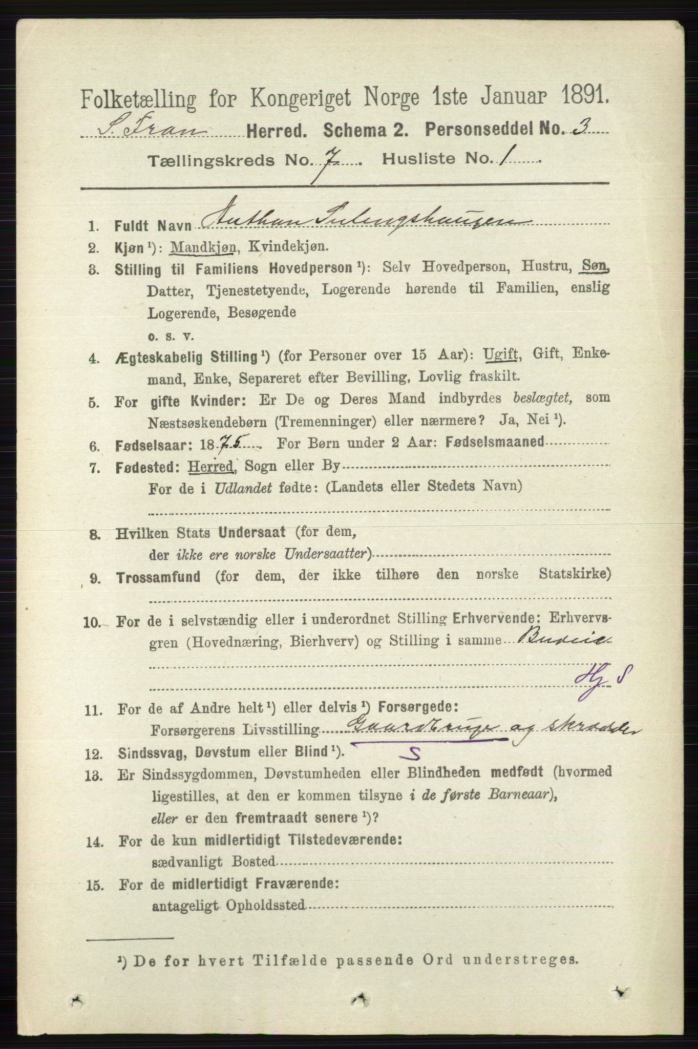 RA, 1891 census for 0519 Sør-Fron, 1891, p. 3058