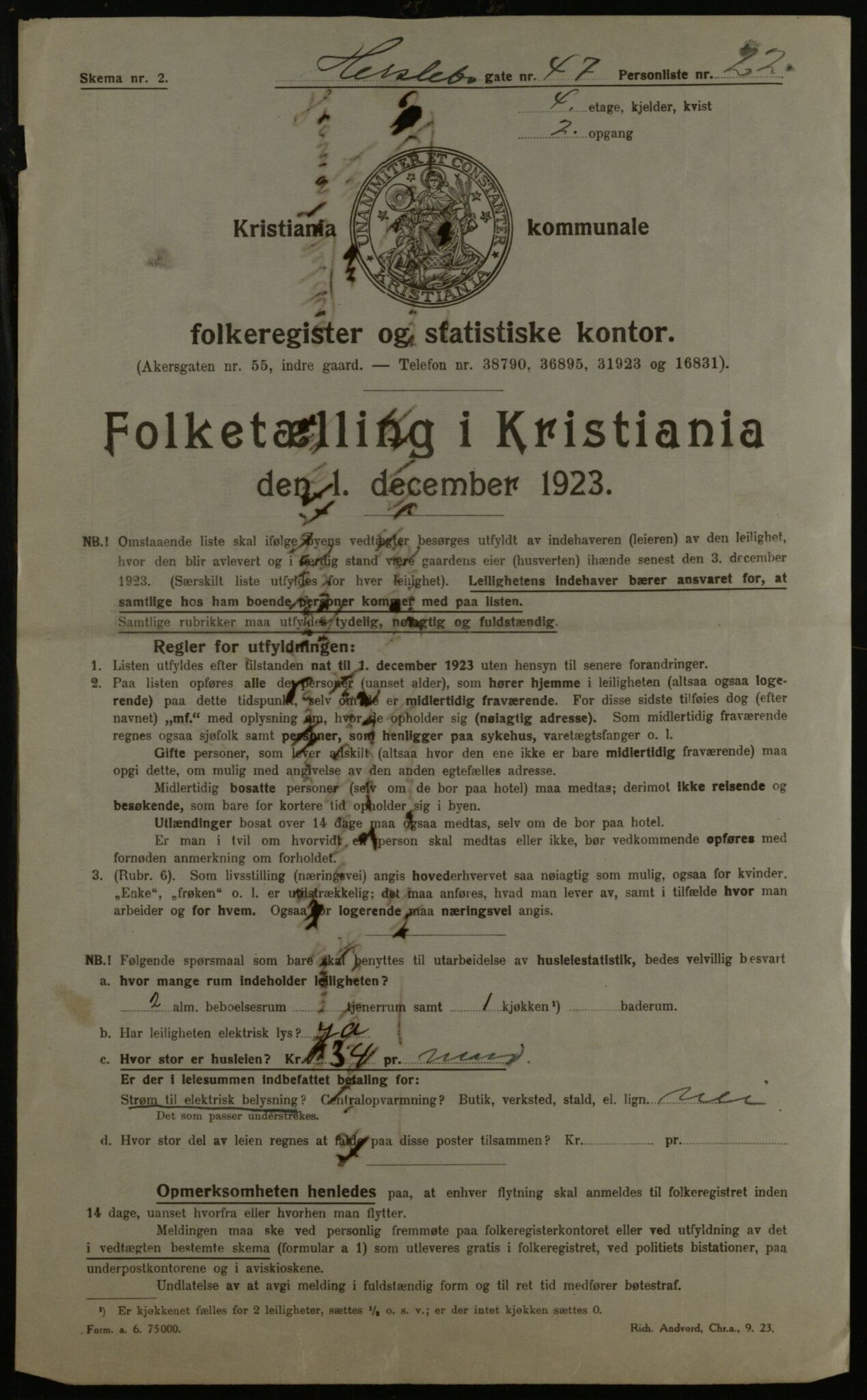 OBA, Municipal Census 1923 for Kristiania, 1923, p. 44640